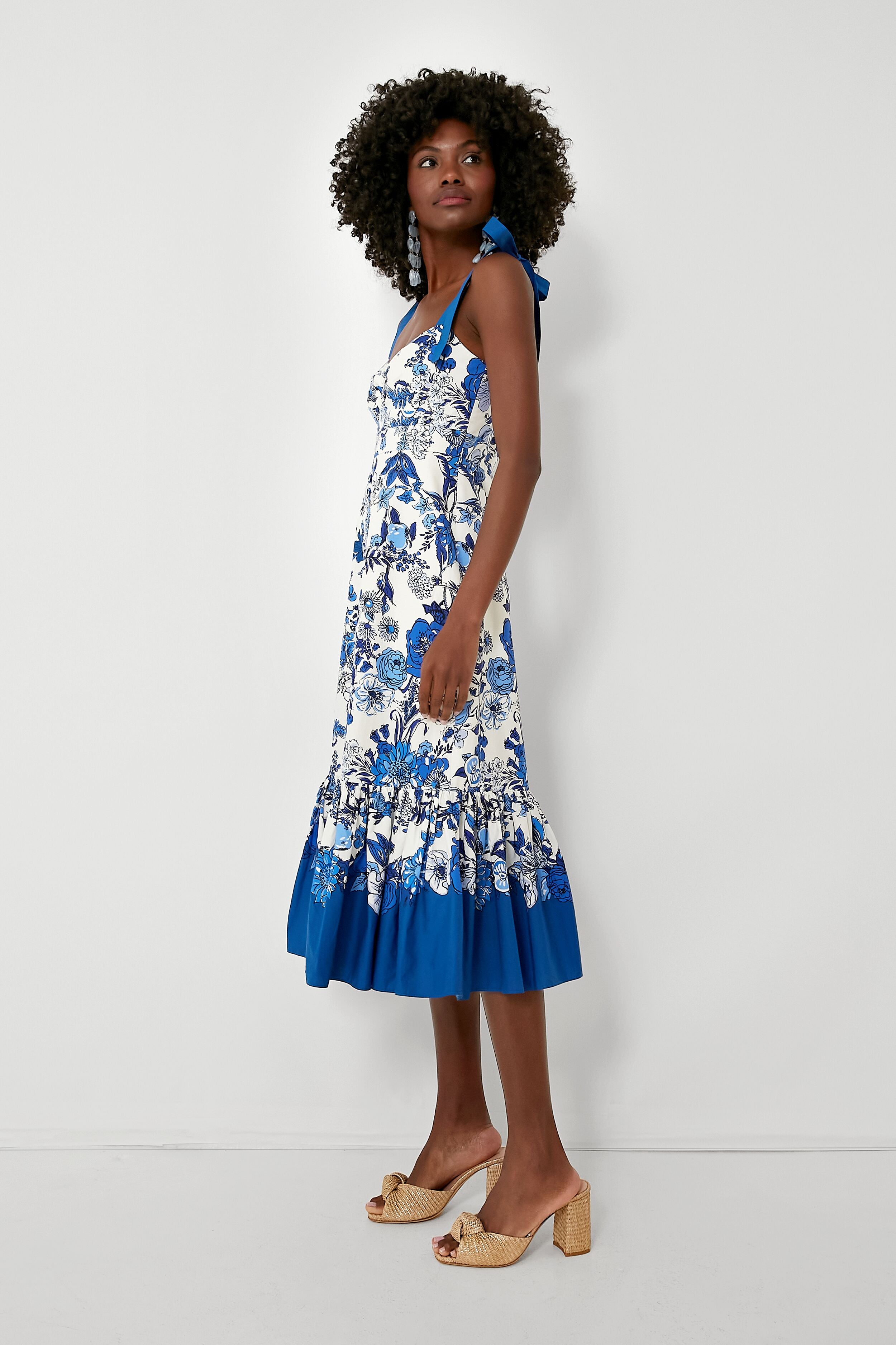 Flower Grid Blue Belvedere Dress-Charming Tale Store
