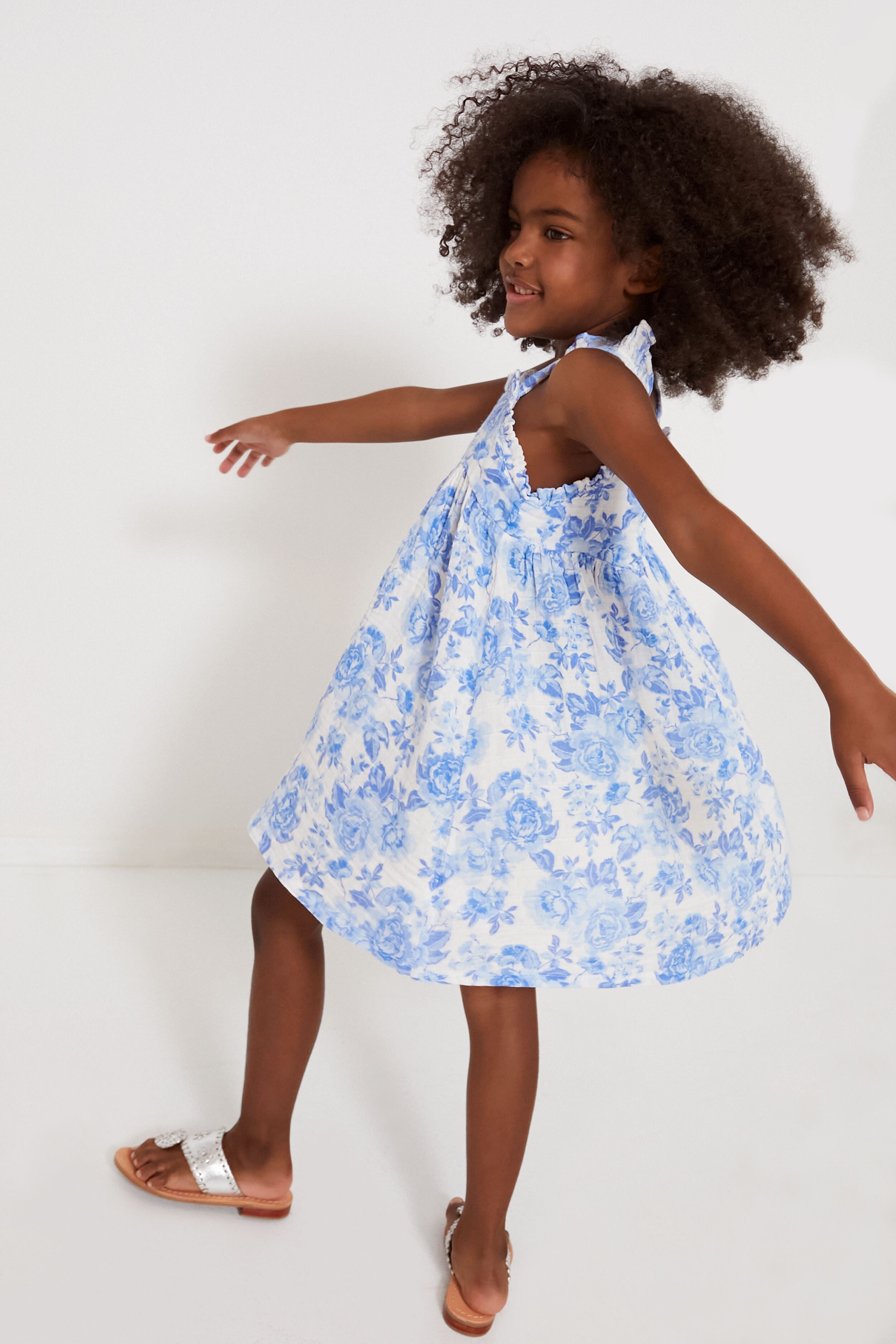 Roses in Blue Paperbag Ruffle Sundress-Charming Tale Store