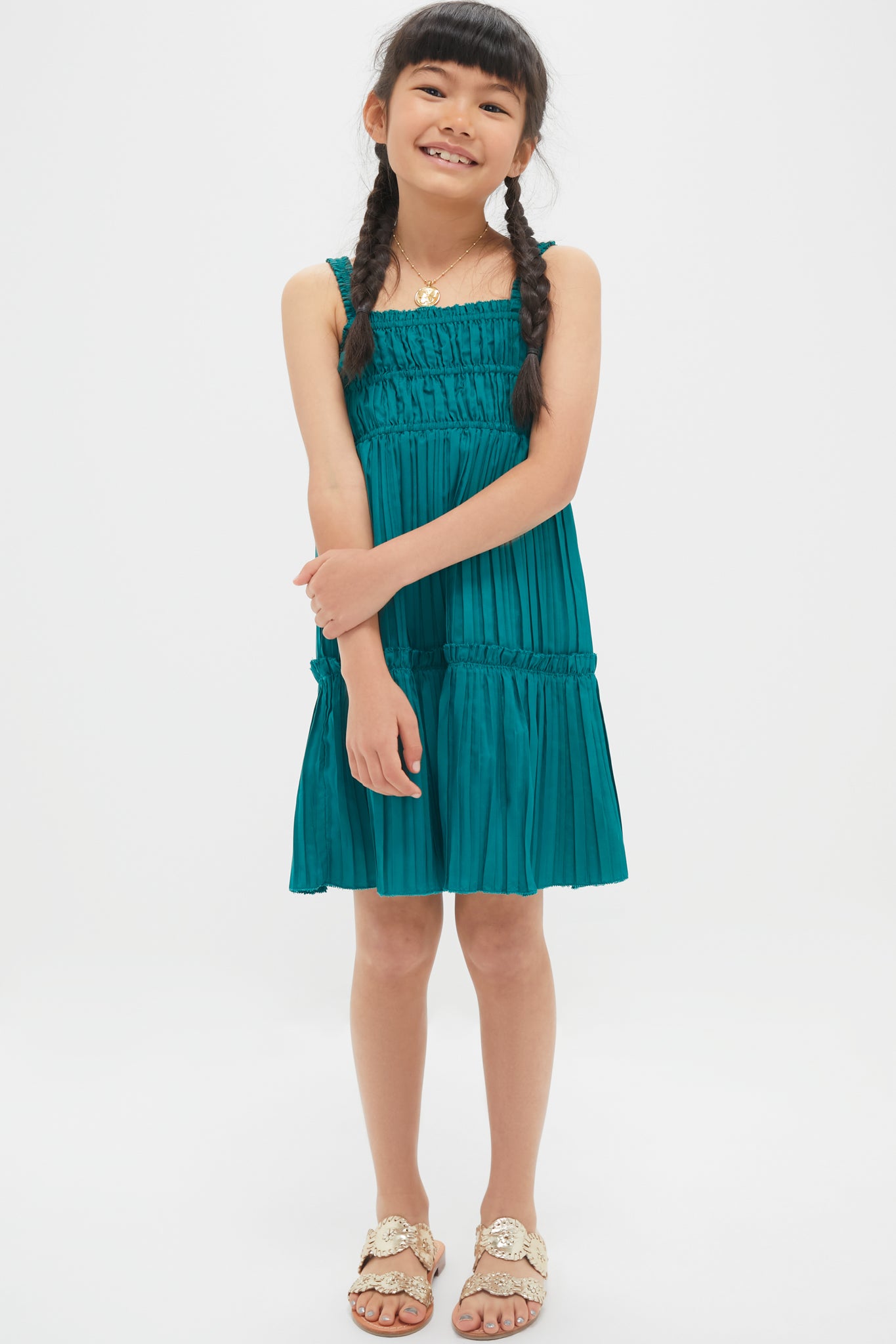 Green Nomi Solid Sleeveless Dress-Charming Tale Store