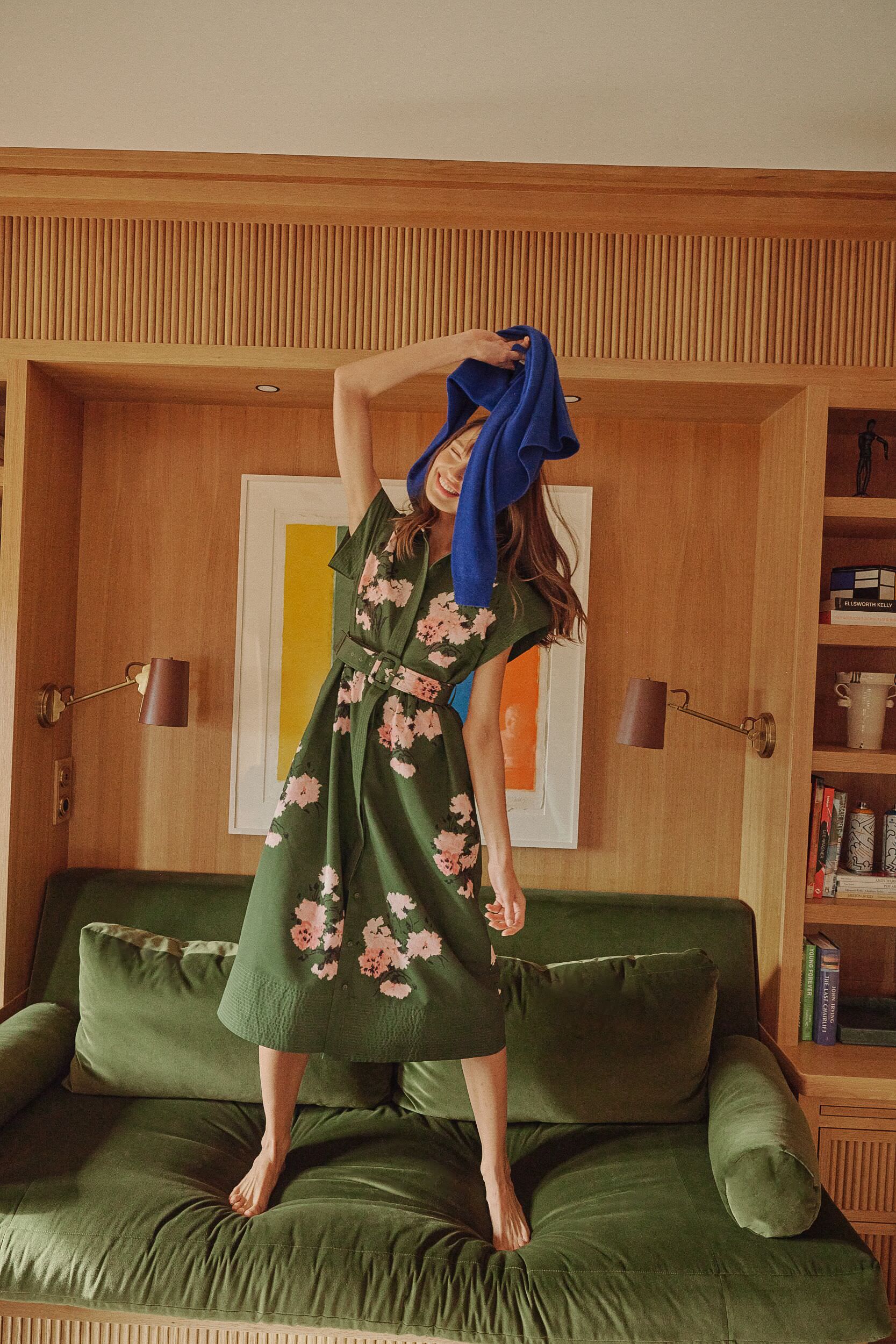 Olive and Pressed Powder Floral Chloe Dress-Charming Tale Store