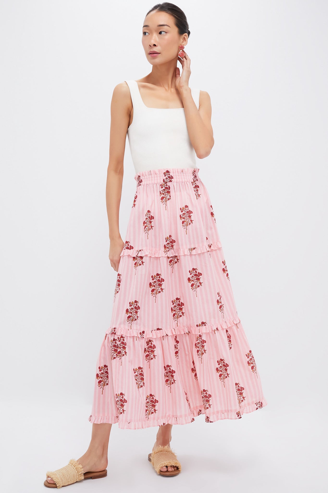 Blush Striped Bouquet Prado Skirt-Charming Tale Store