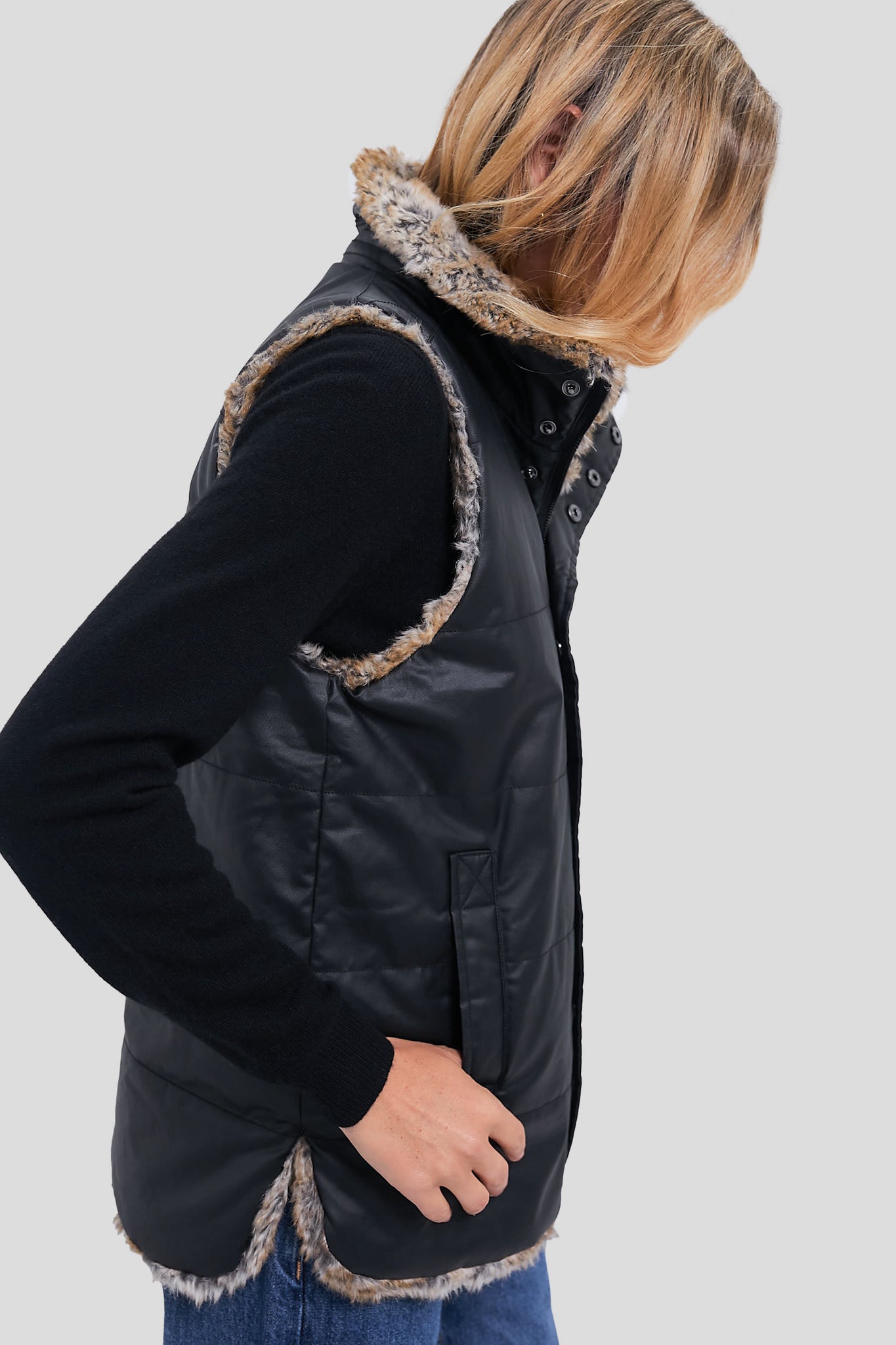 Emilia Wax Fur Reversible Vest-Charming Tale Store