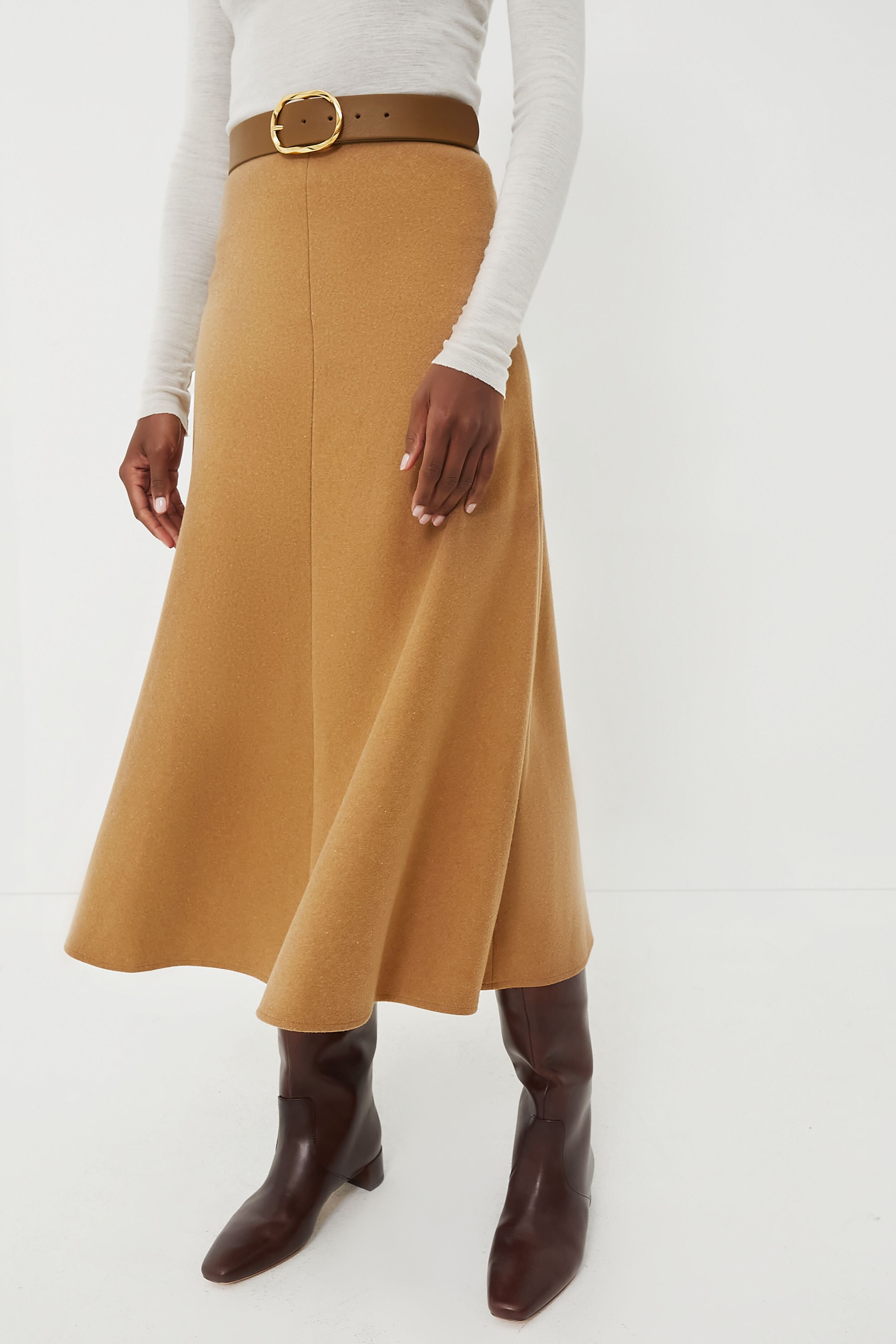 Camel Boushra Midi Skirt-Charming Tale Store