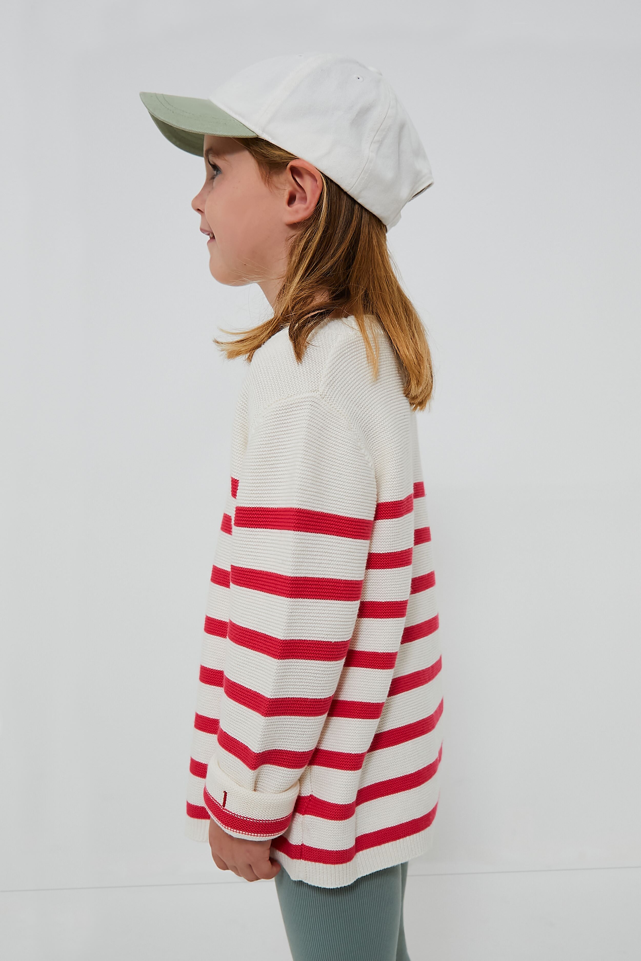 Cream and Raspberry Garter Stitch Sweater-Charming Tale Store