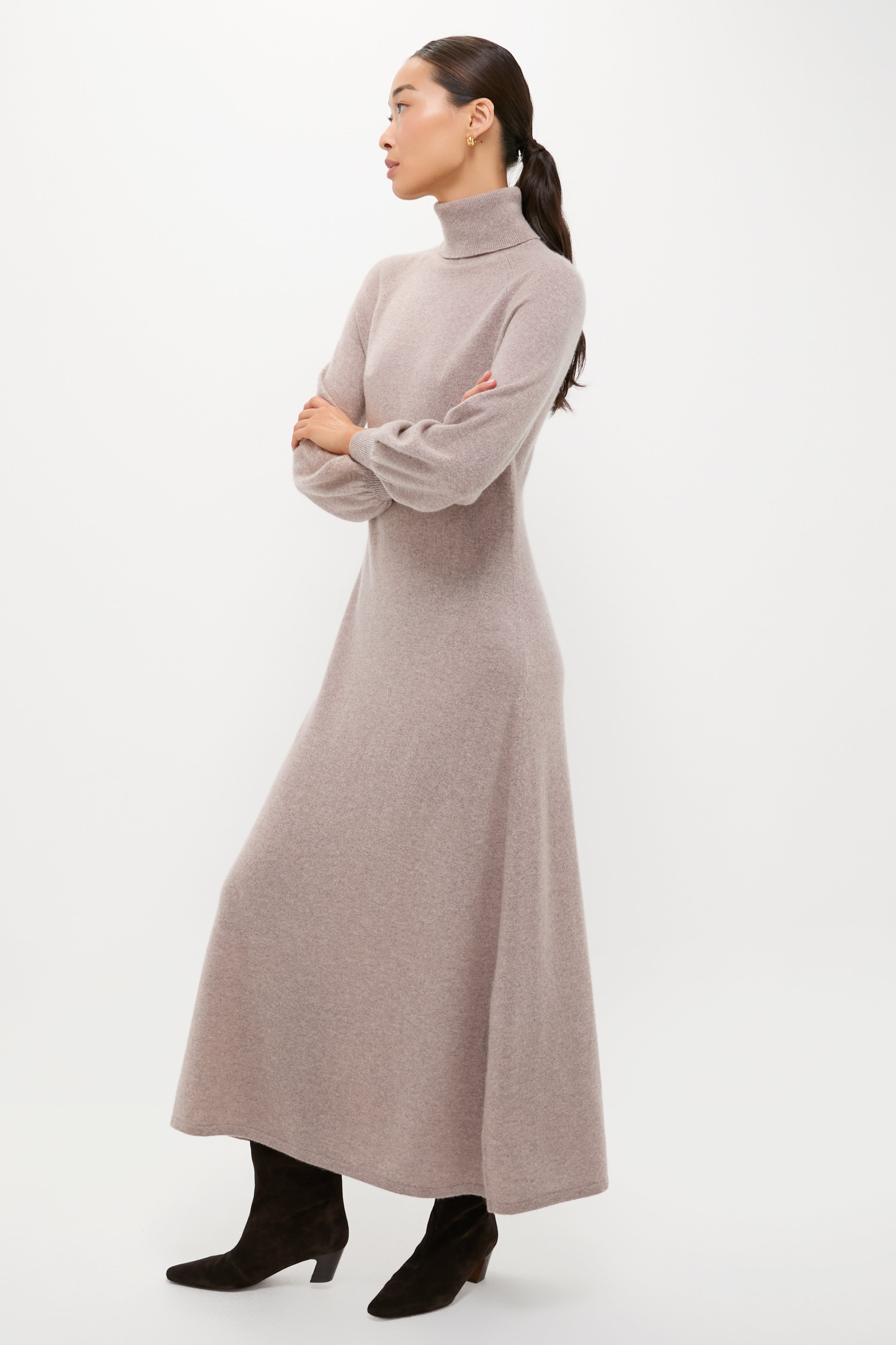 Wheat Cashmere Turtleneck Maxi Dress-Charming Tale Store