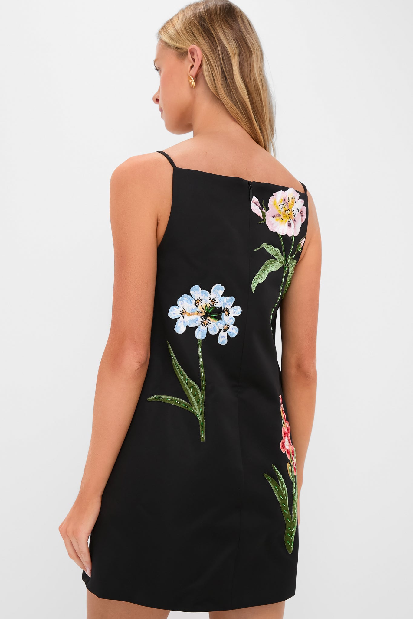 Ebony Botanical Print Leia Embroidery Mini Dress-Charming Tale Store
