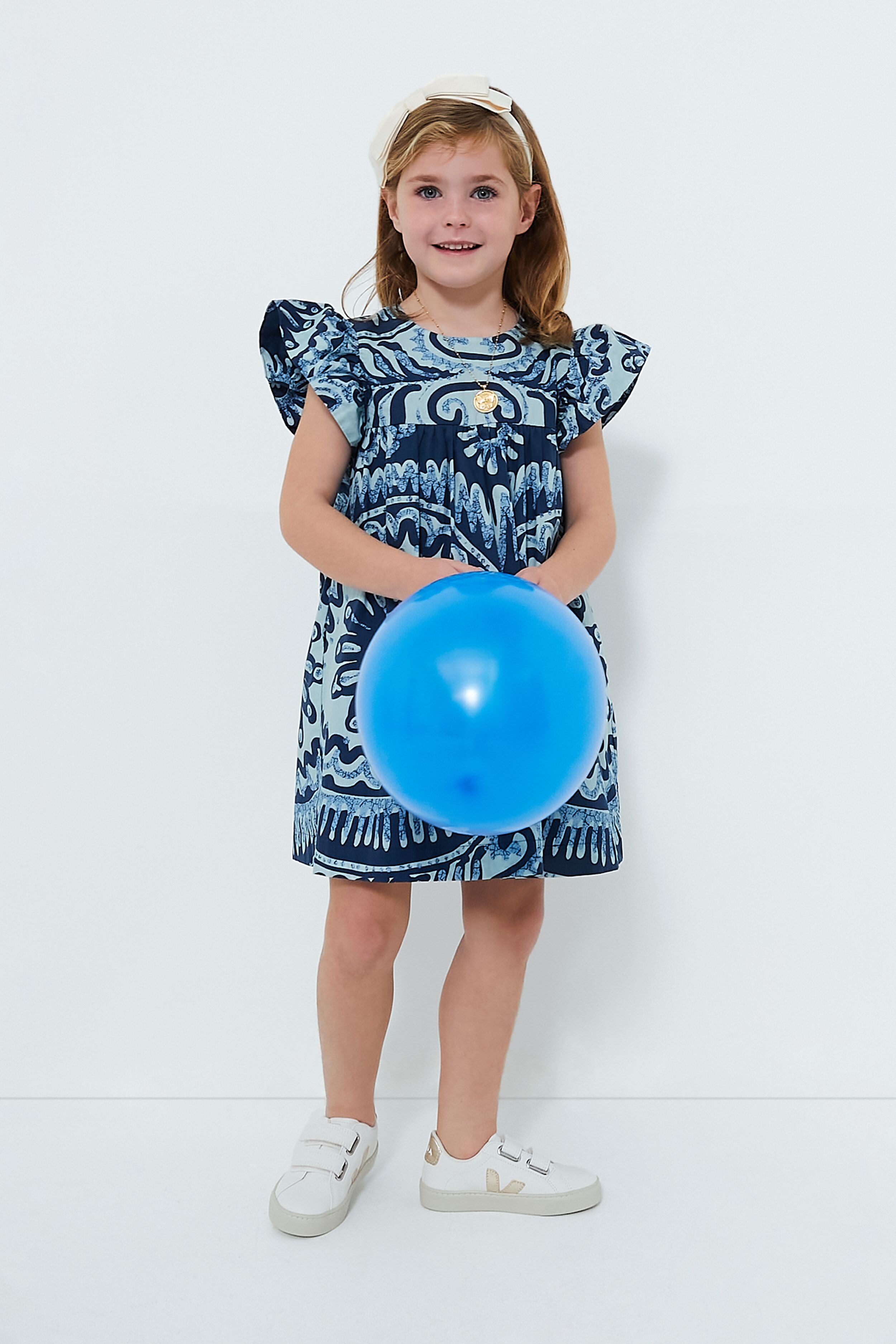 Exclusive Blue Charlough Print Flutter Sleeve Dress-Charming Tale Store