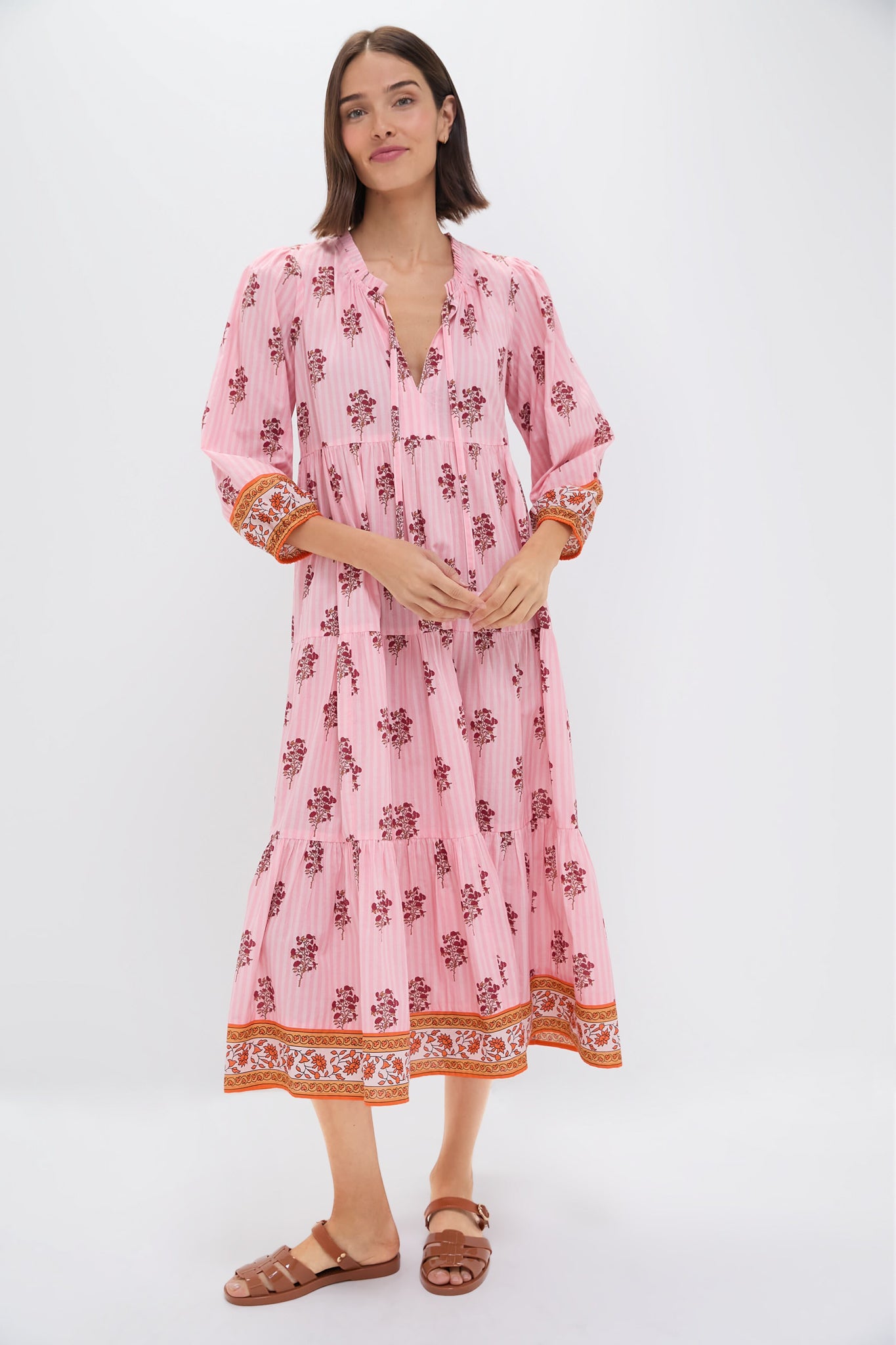 Blush Striped Bouquet Long Sleeve Salty Paloma Caftan-Charming Tale Store