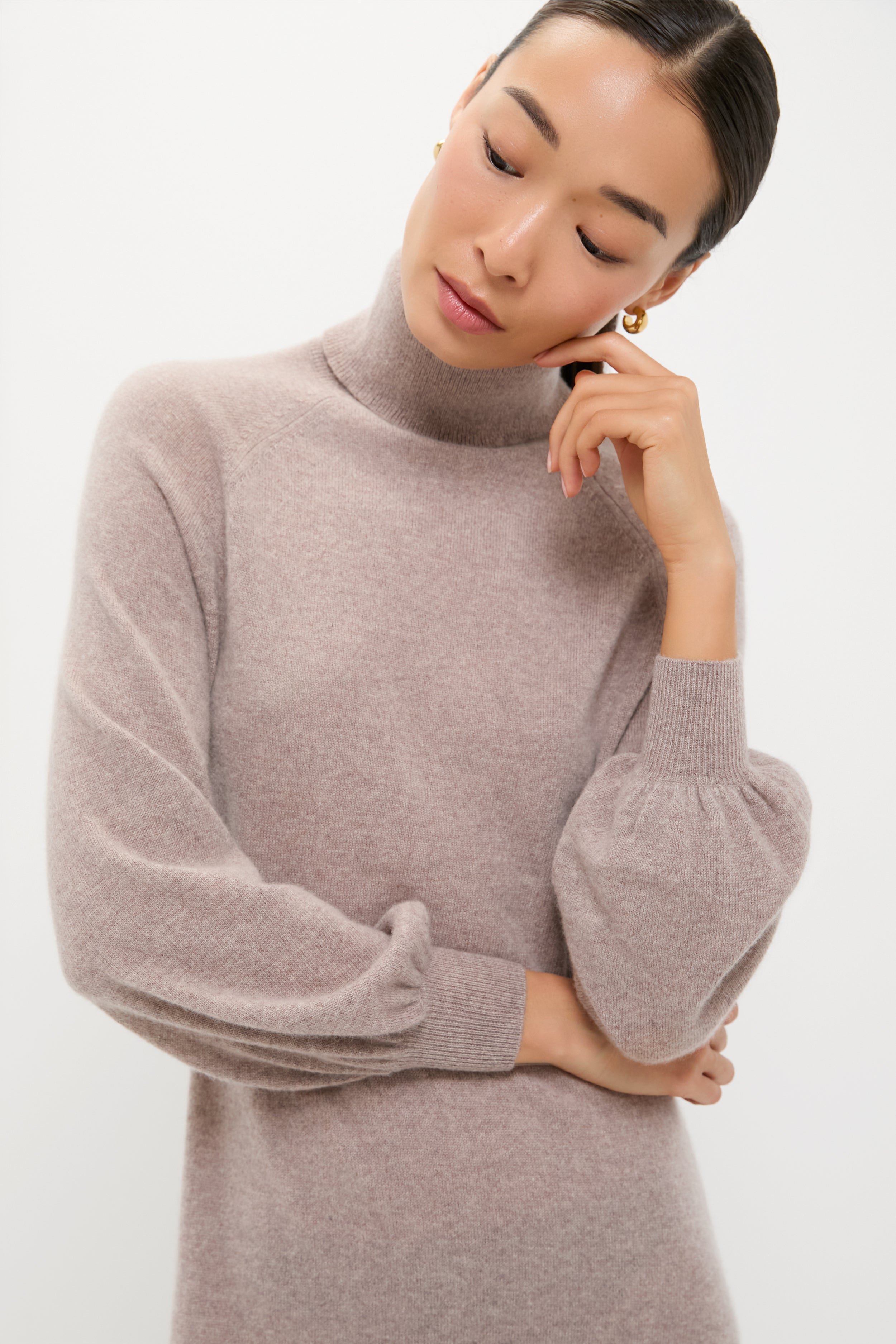 Wheat Cashmere Turtleneck Maxi Dress-Charming Tale Store