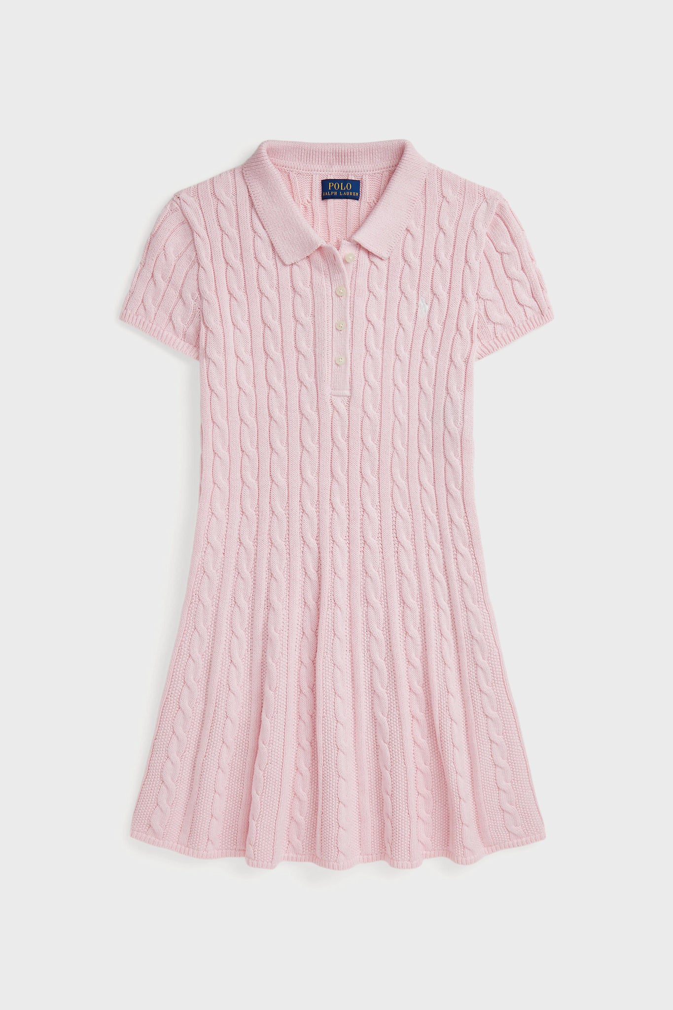 Girls Short-Sleeve Cotton Cable Knit Polo Dress-Charming Tale Store