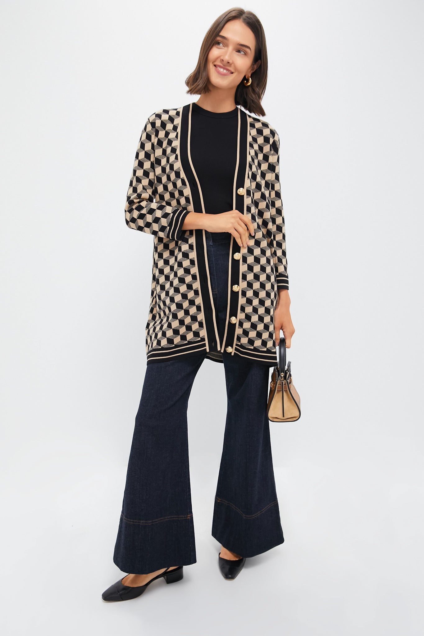 Onyx and Camel Knit Geo Liv Cardigan-Charming Tale Store