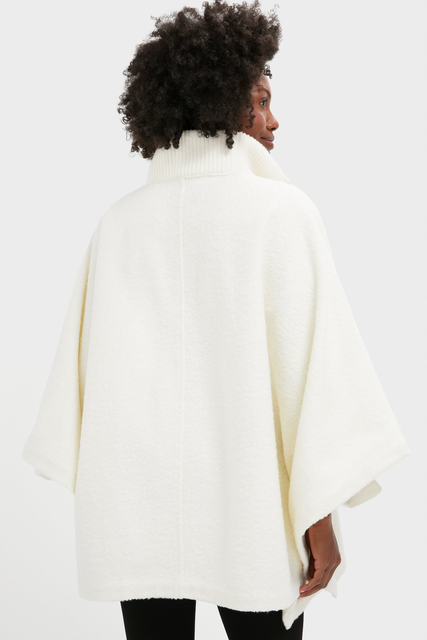 Winter White Boucle High-Neck Poncho-Charming Tale Store