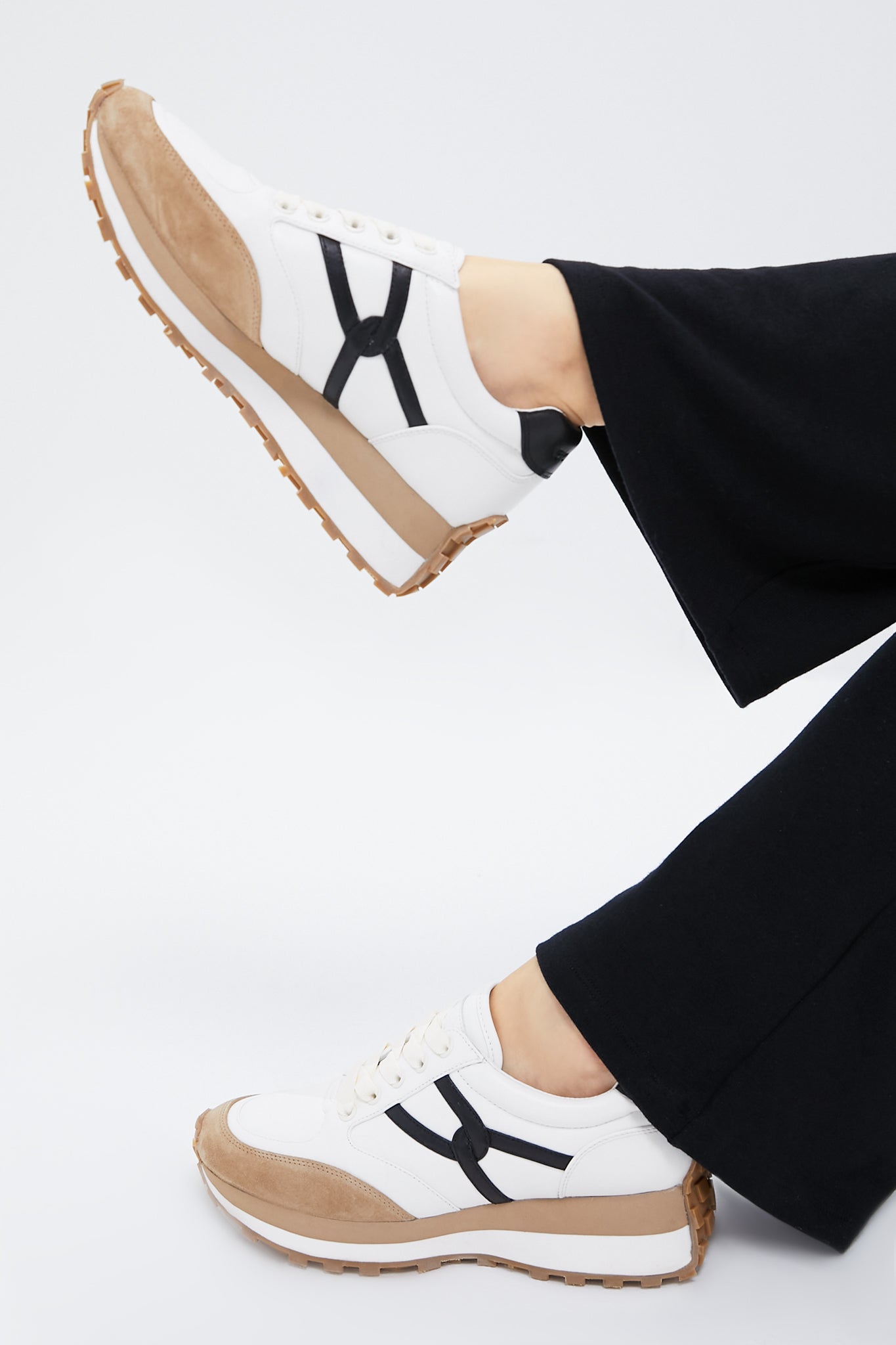 Coconut and Black Valentina Sneakers-Charming Tale Store