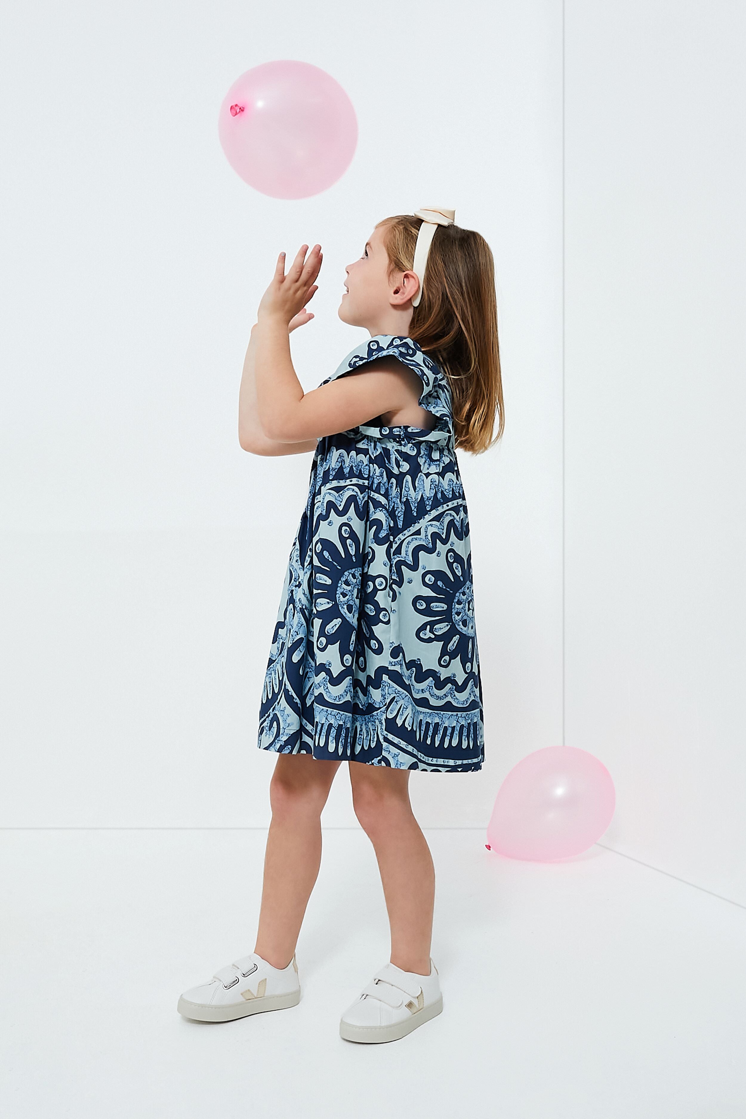 Exclusive Blue Charlough Print Flutter Sleeve Dress-Charming Tale Store