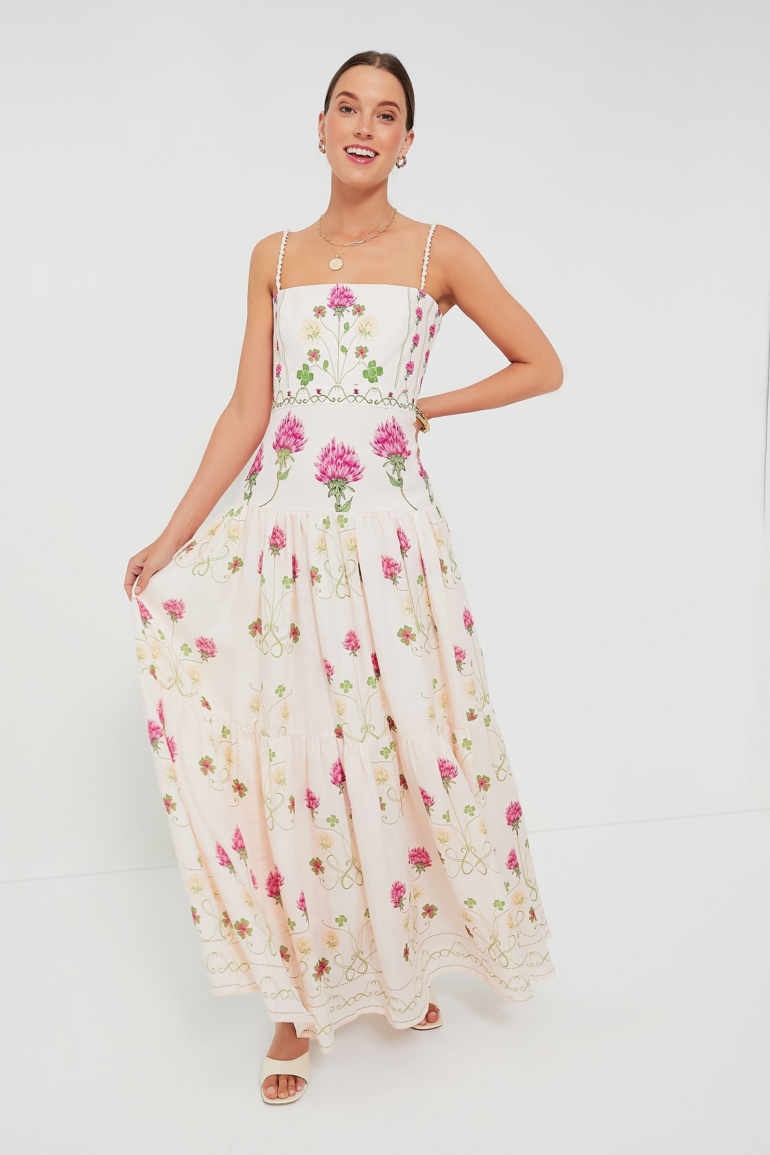 Embroidered Trebol Lima Maxi Dress-Charming Tale Store