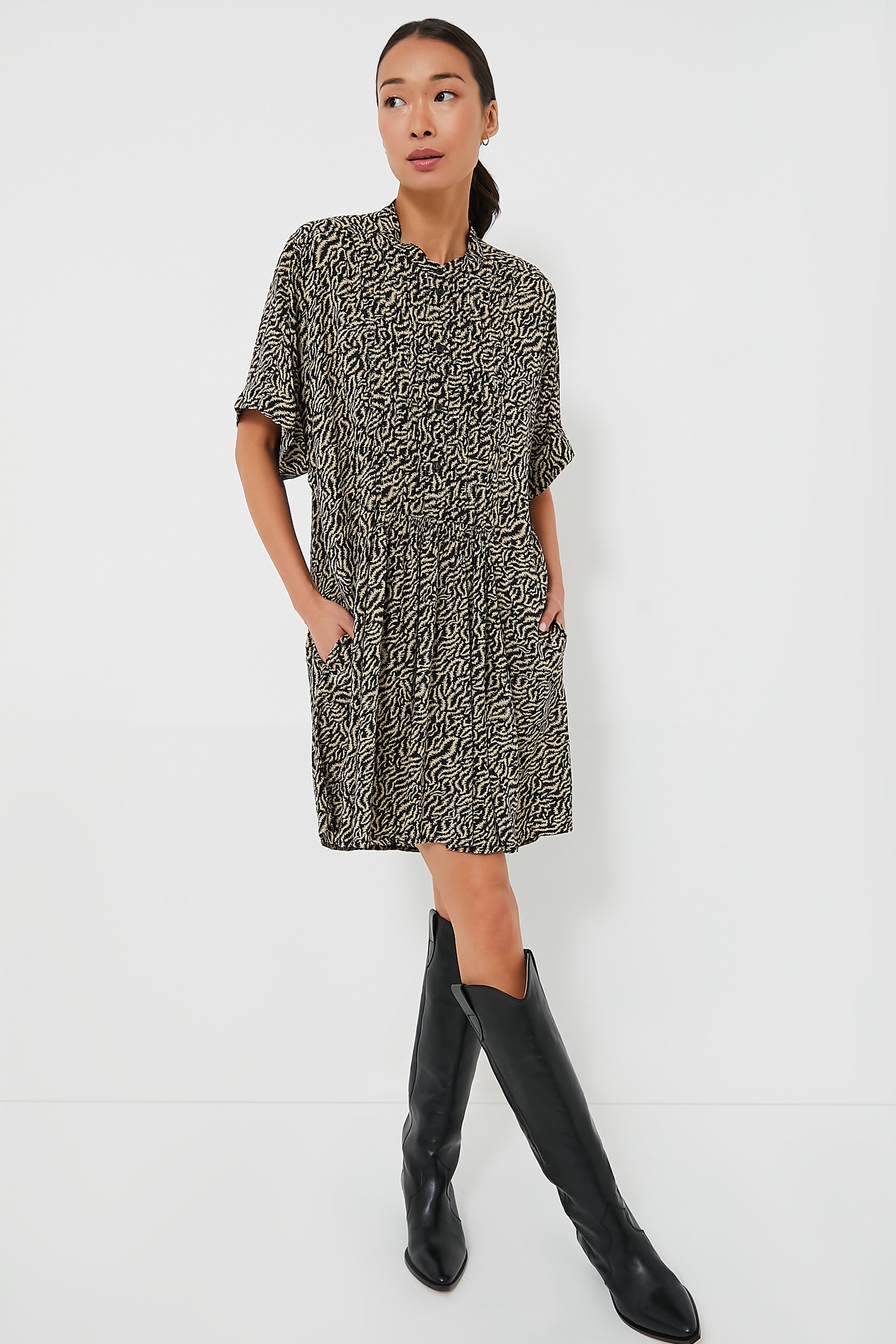 Ecru Black Vallea Dress-Charming Tale Store