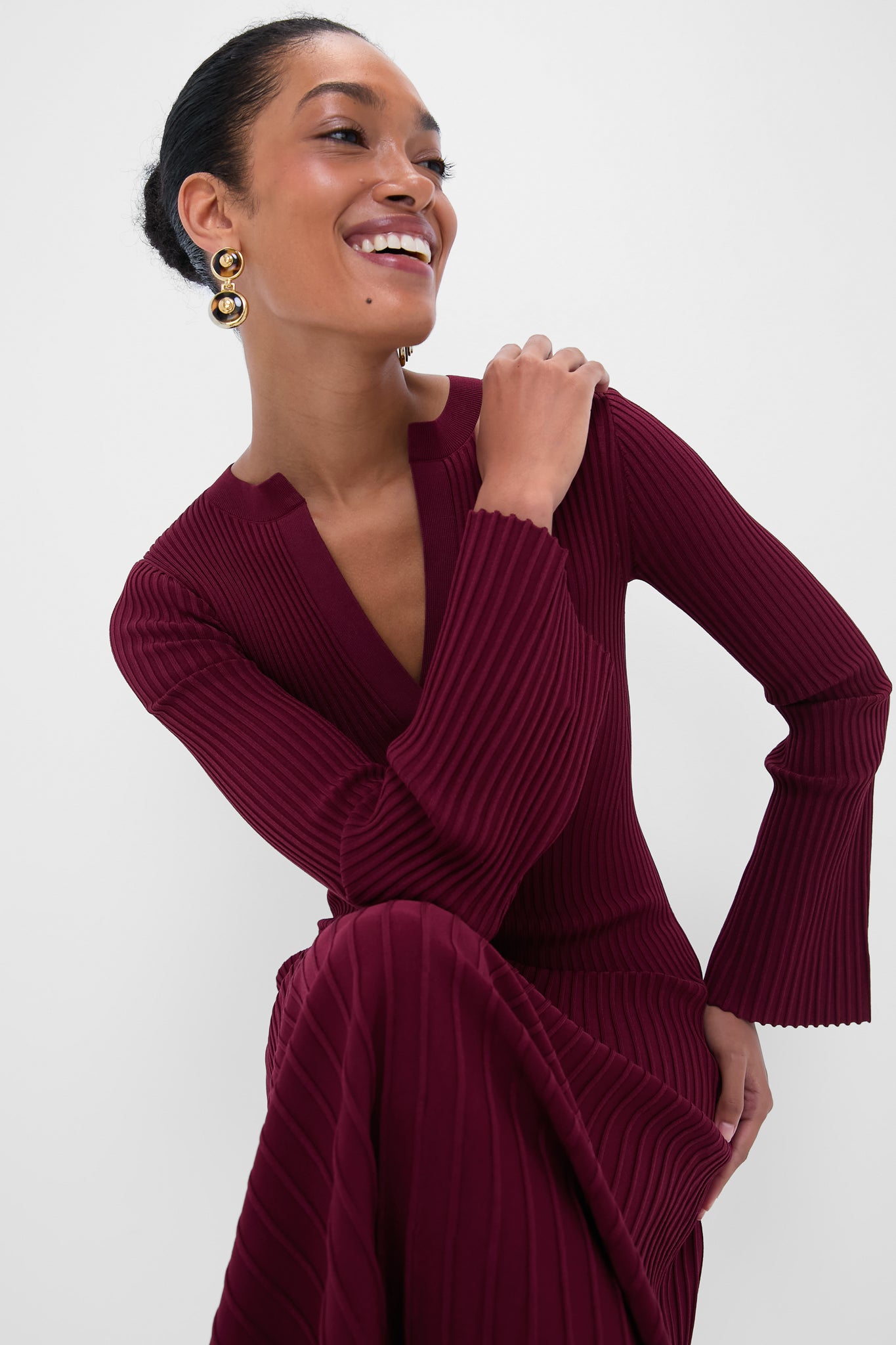 Cranberry Genna Long Sleeve Midi Dress-Charming Tale Store