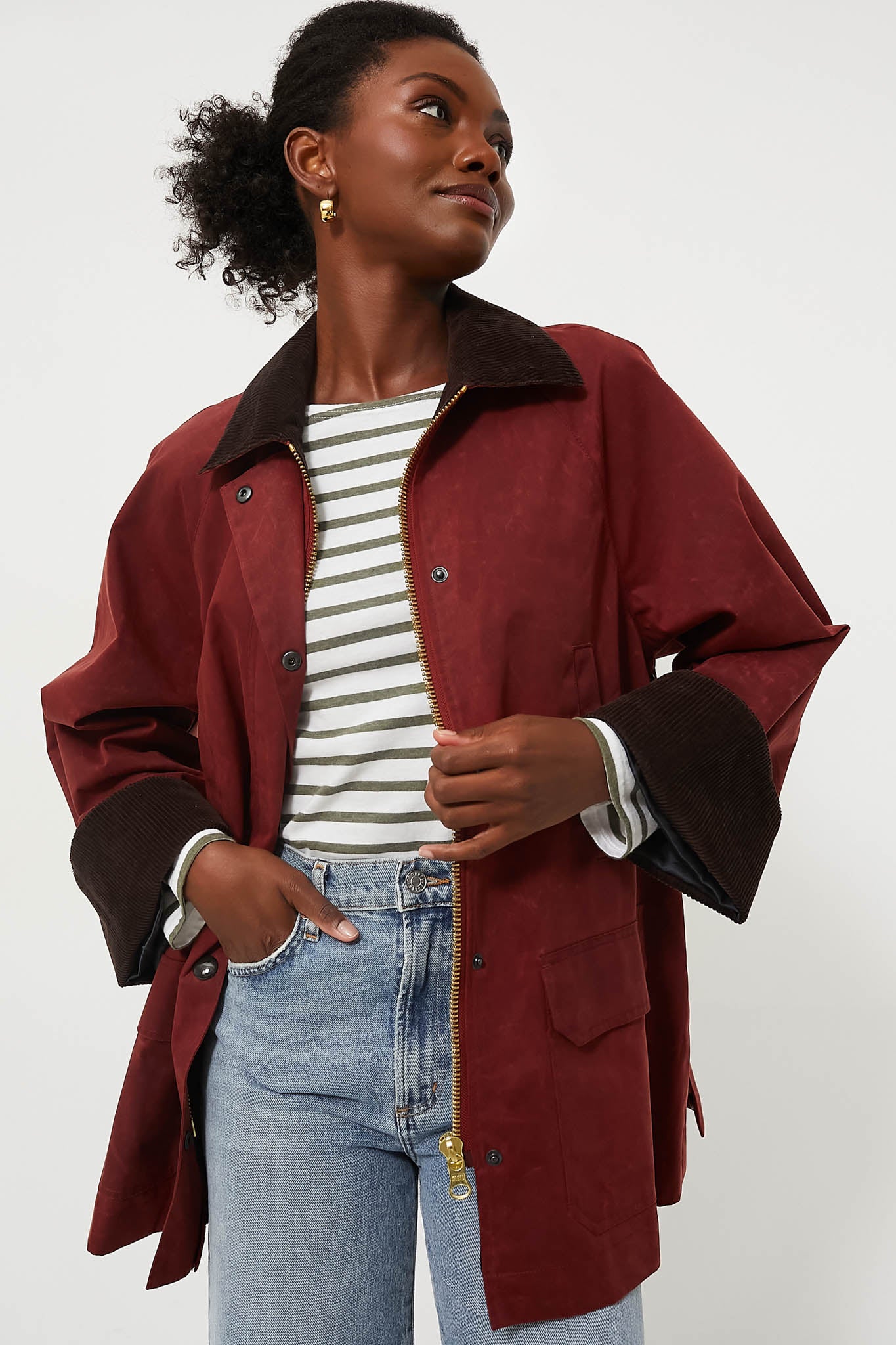 Brick Red Chiltern Street Jacket in Waxed Cotton-Charming Tale Store