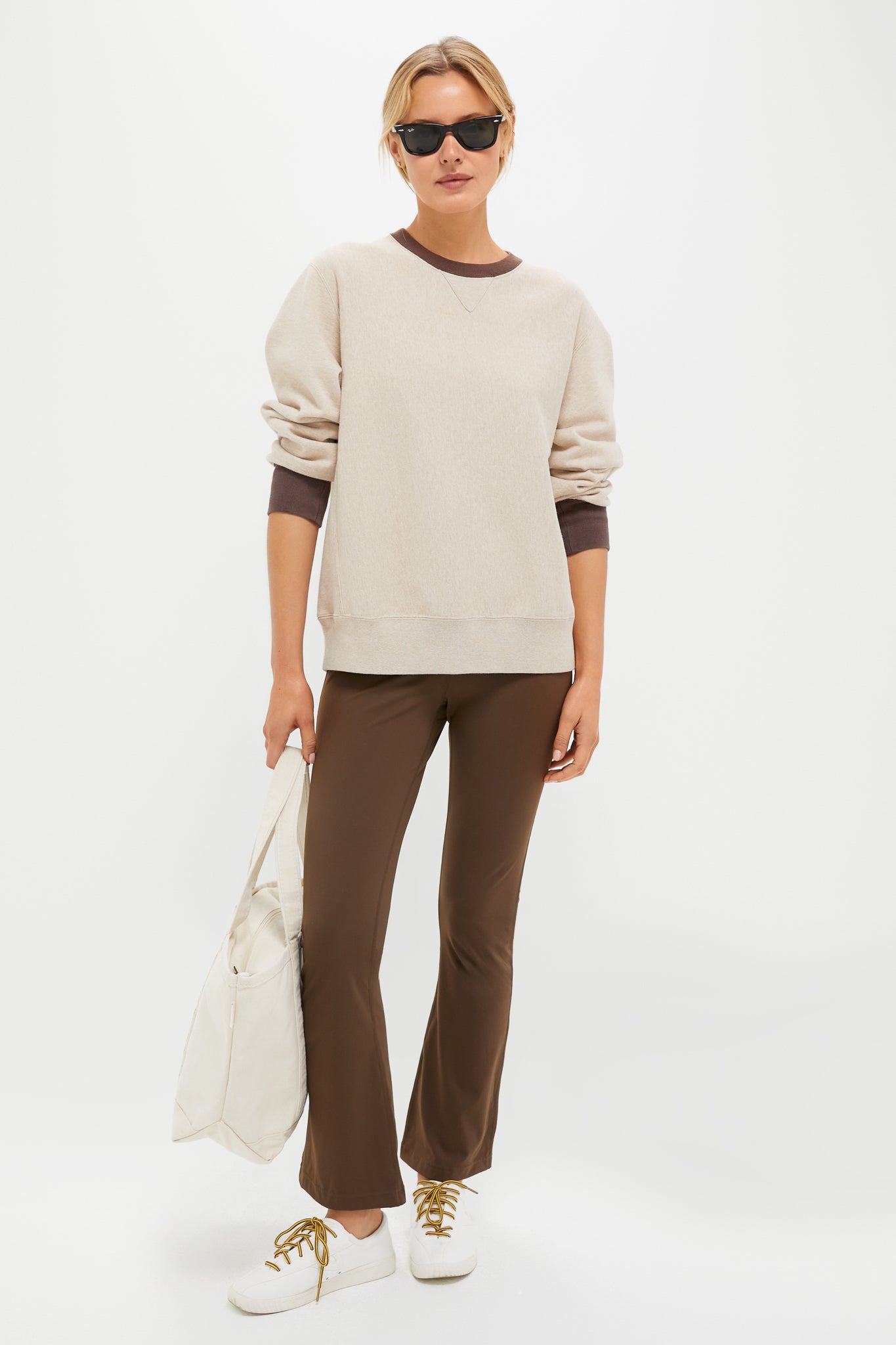 Heather Sandstone and Brown 100% Cotton Kolar Crewneck Sweatshirt-Charming Tale Store