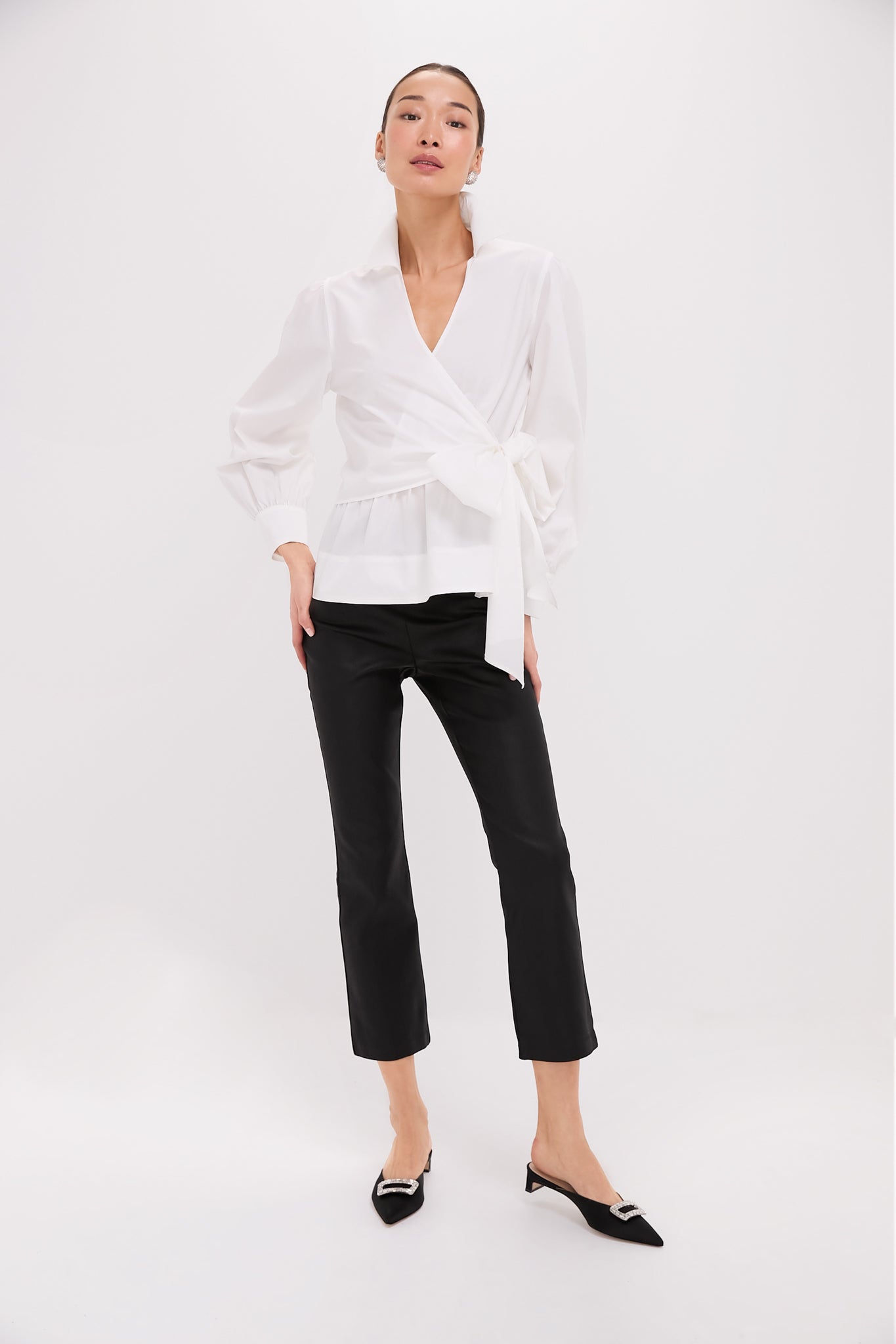 White Tie Front Bow Bea Blouse-Charming Tale Store