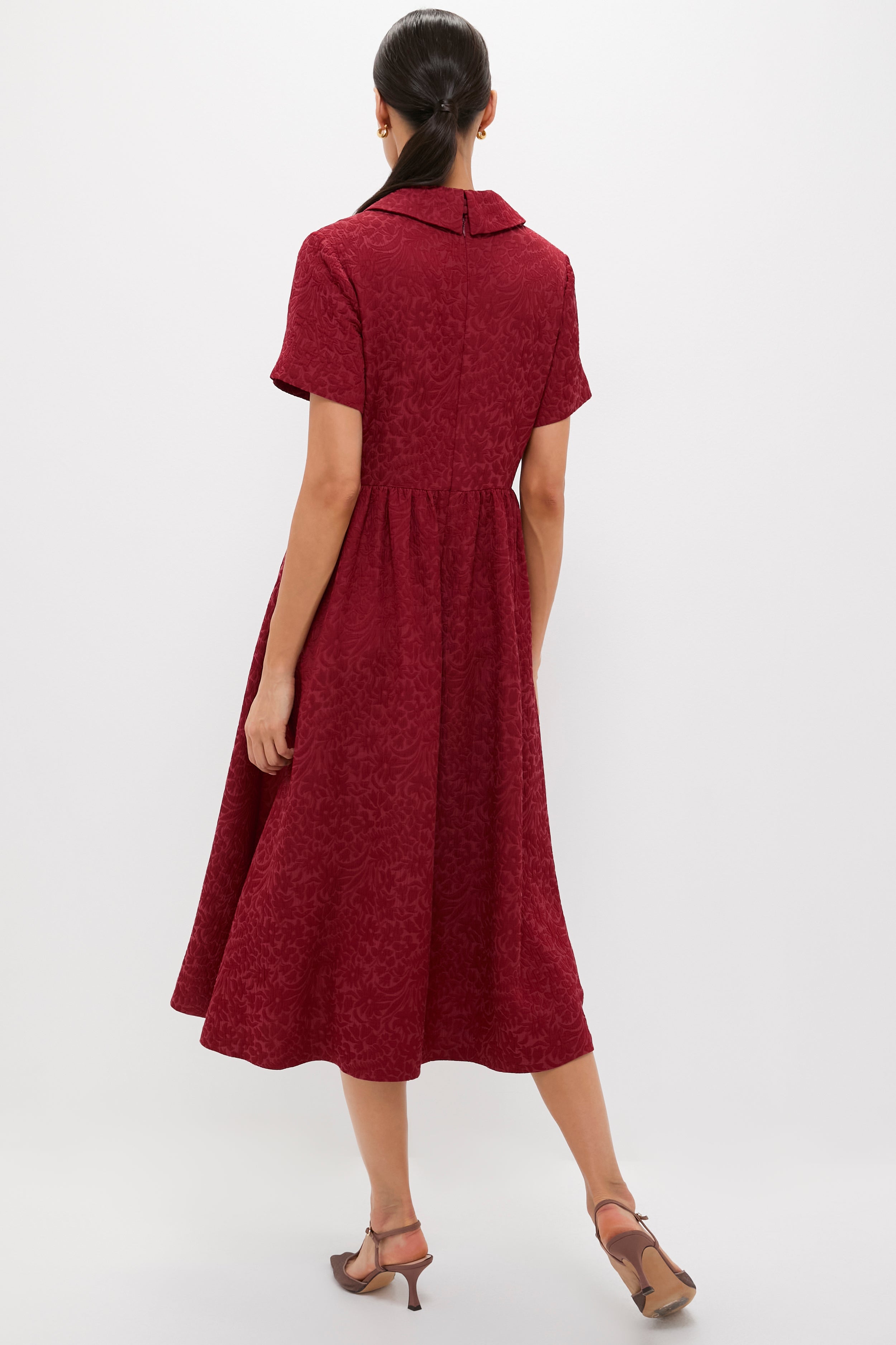 Cranberry Jacquard Adelaide Dress-Charming Tale Store
