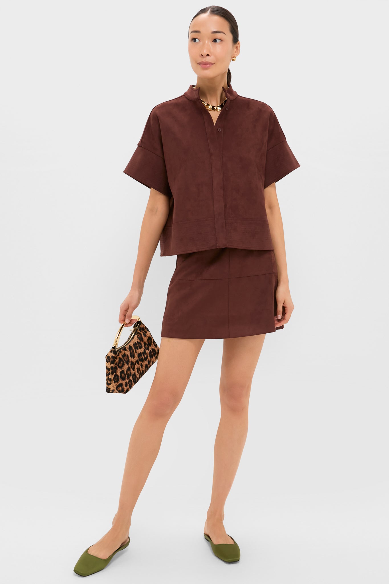 Ganache Vegan Suede Trapunto Stitch Sofia Shirt-Charming Tale Store
