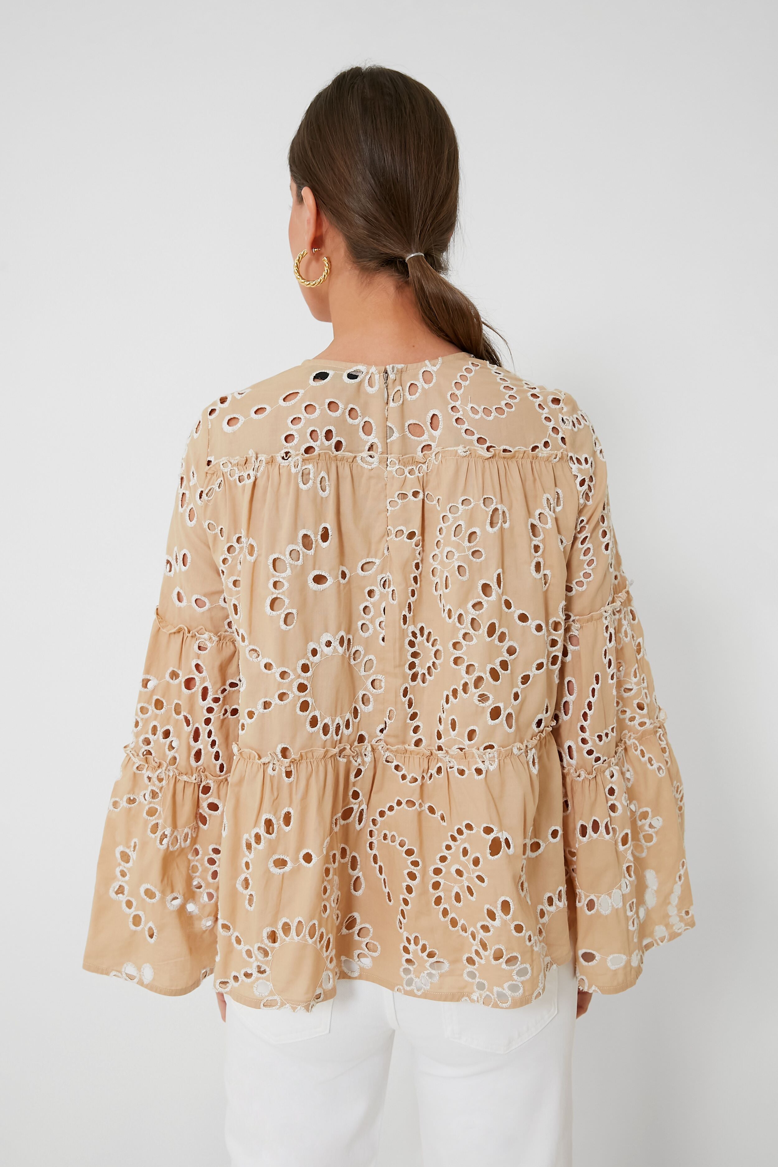 Tan Eyelet Eloise Blouse-Charming Tale Store