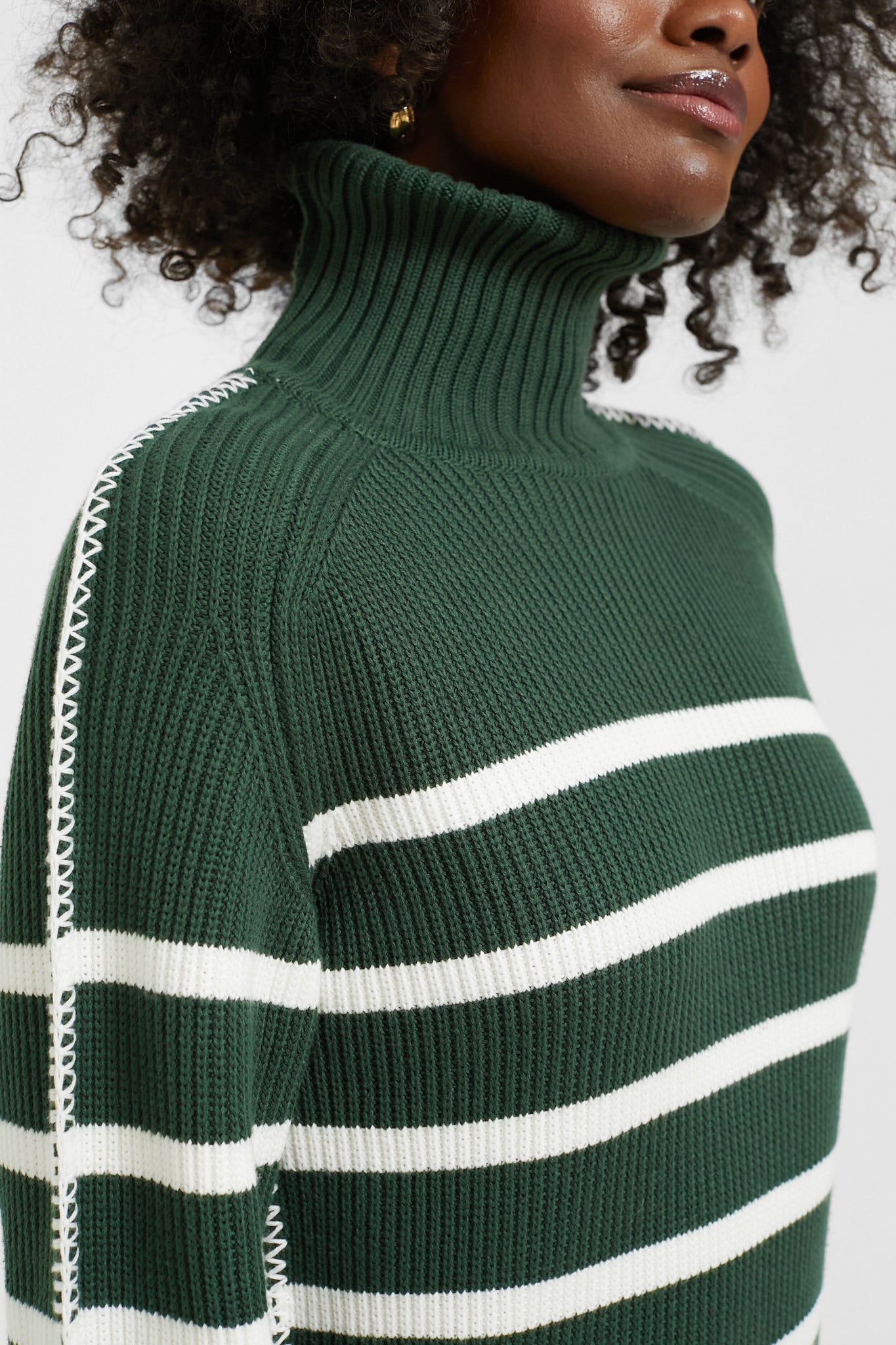Pine Green & White Striped Emsley Mini Sweater Dress-Charming Tale Store