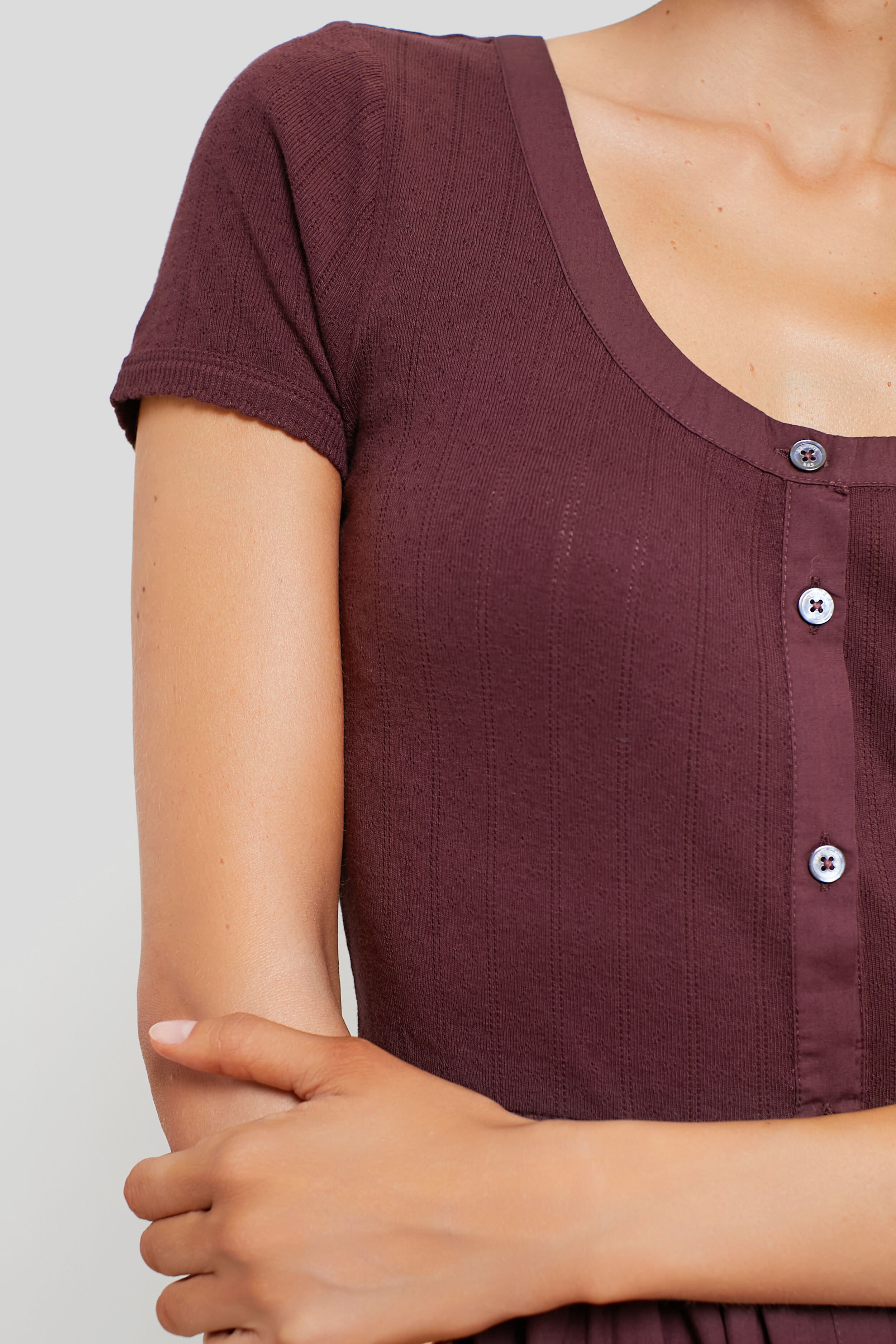 Burgundy Renata Solid Crew Neck Dress-Charming Tale Store