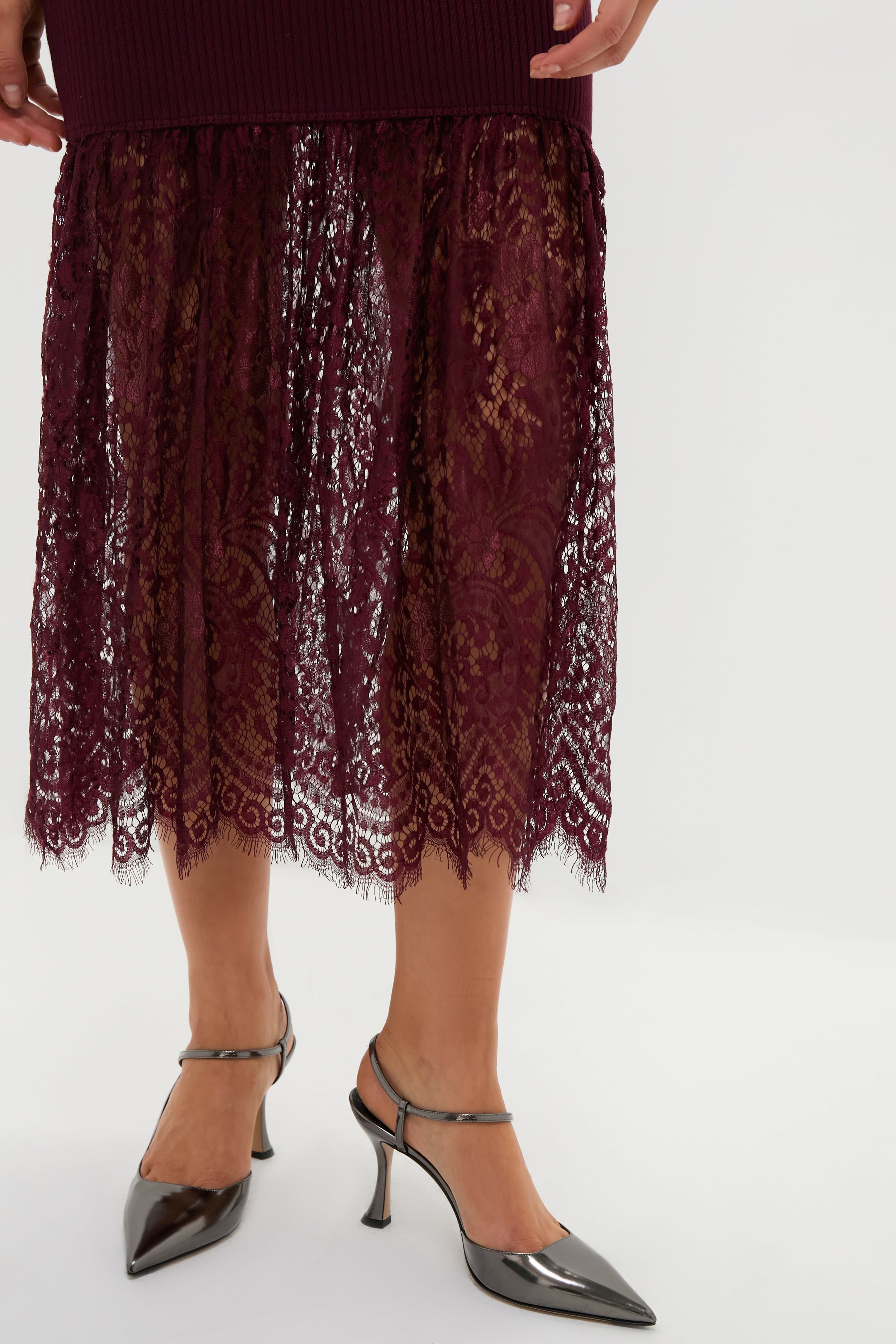 Plum Knit & Lace Suzanne Midi Dress-Charming Tale Store