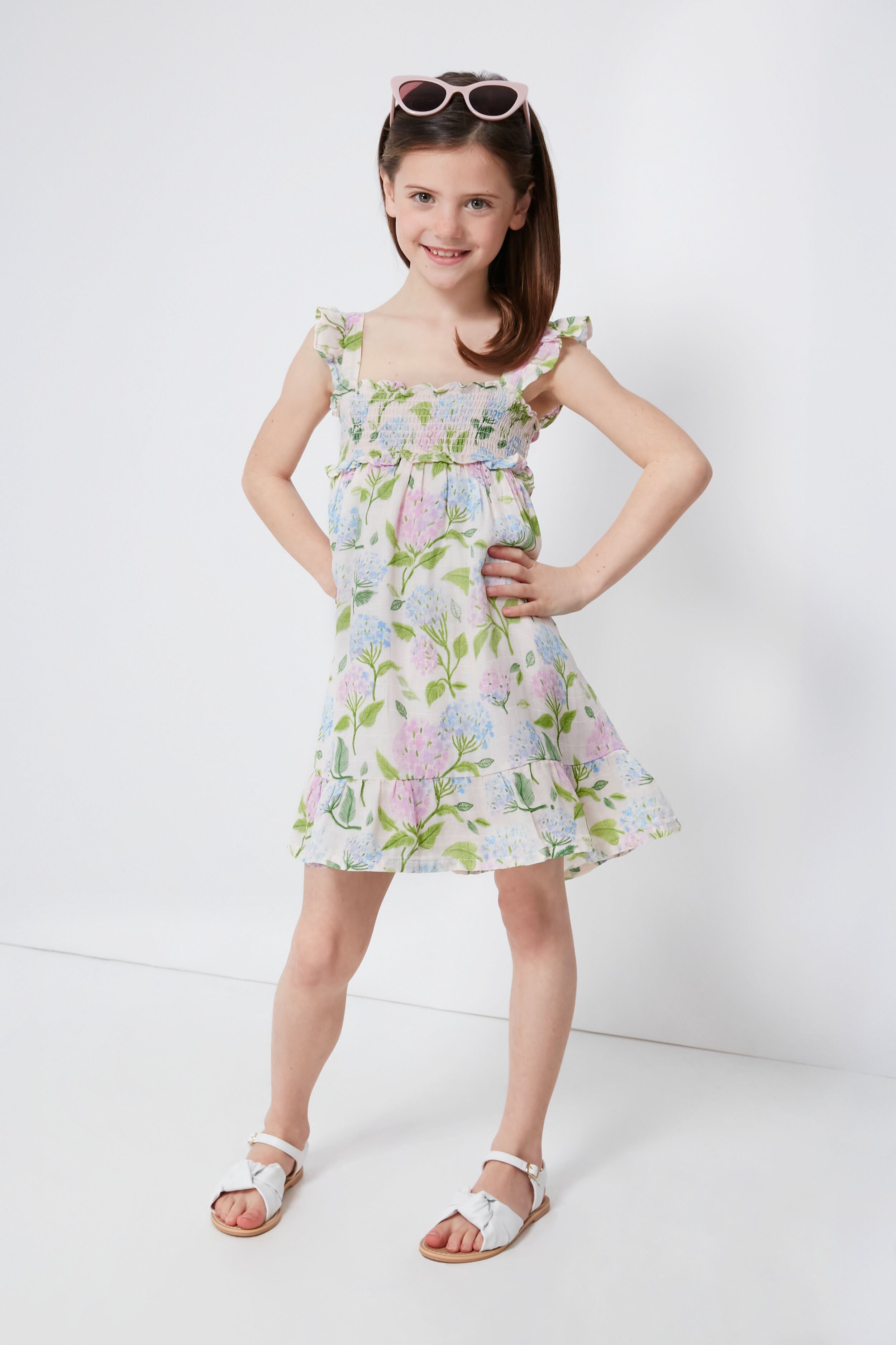 Hydrangeas Smocked Ruffle Sundress-Charming Tale Store