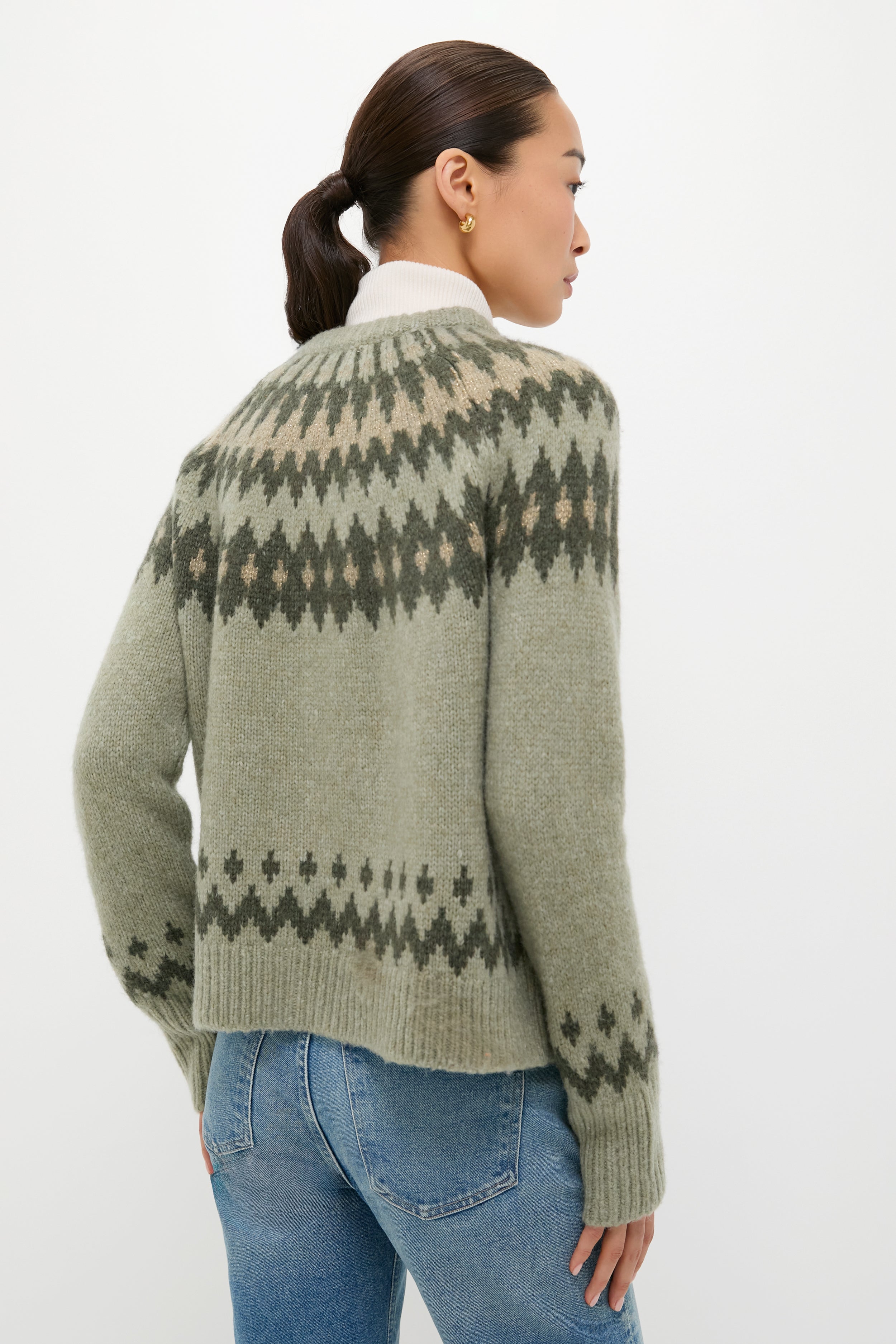 Fir Green Lurex Marlow Fair Isle Cardigan-Charming Tale Store