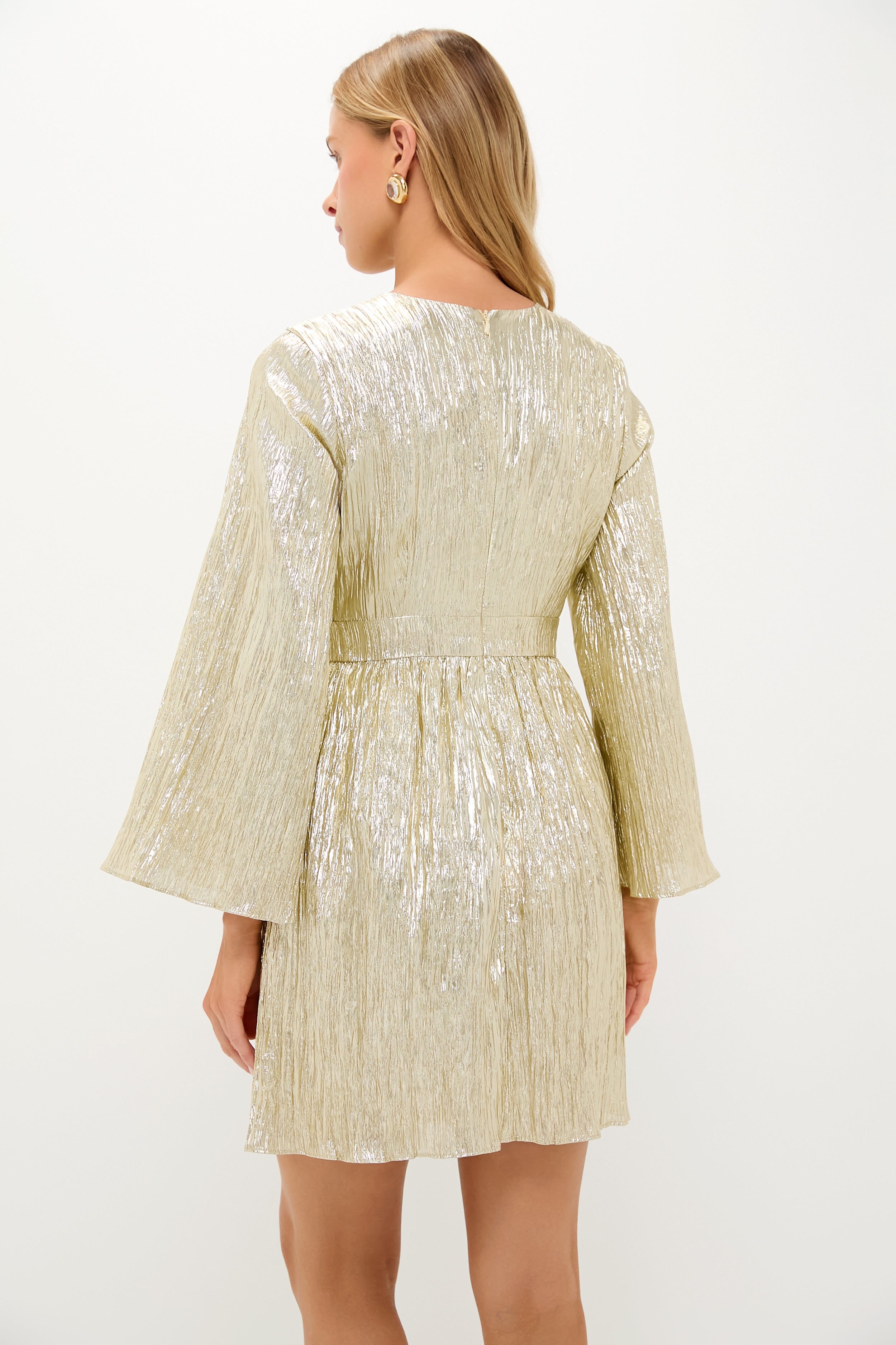 Gold Plisse Carol Bow Mini Dress-Charming Tale Store