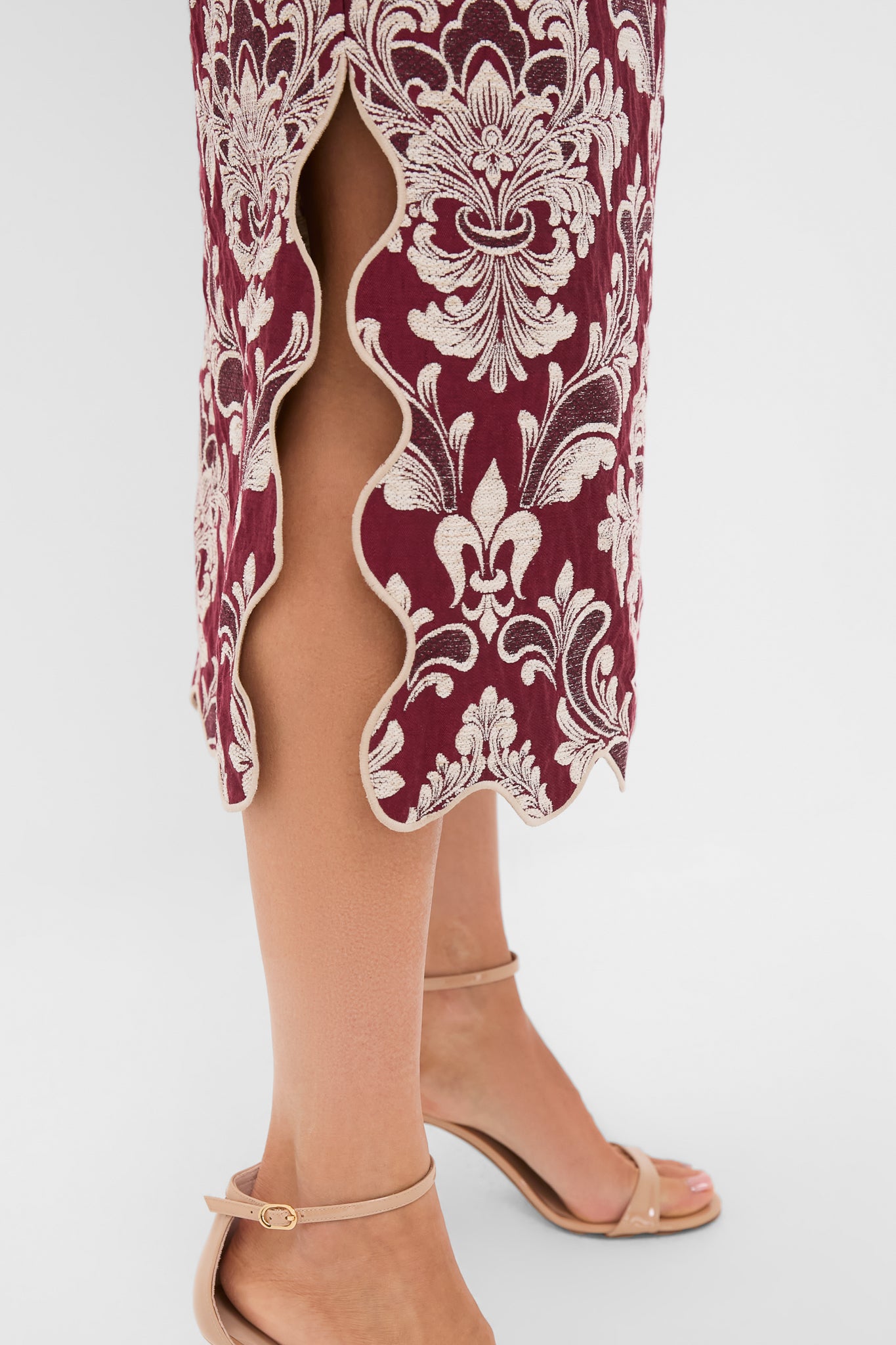 Blush Pink and Burgundy Bicolor Jacquard Waves Midi Skirt-Charming Tale Store