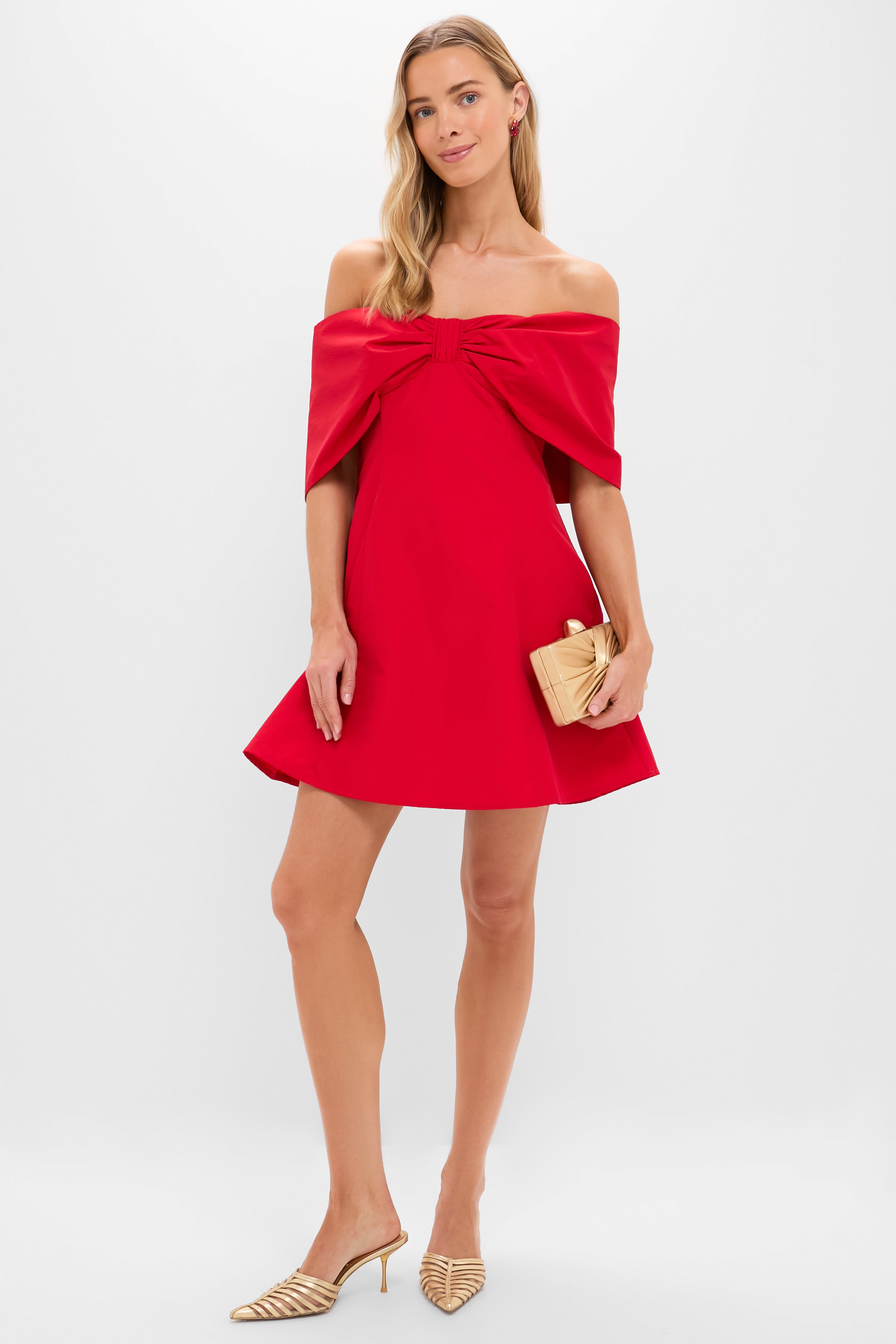 Off-the-Shoulder Red Bow Bates Mini Dress-Charming Tale Store