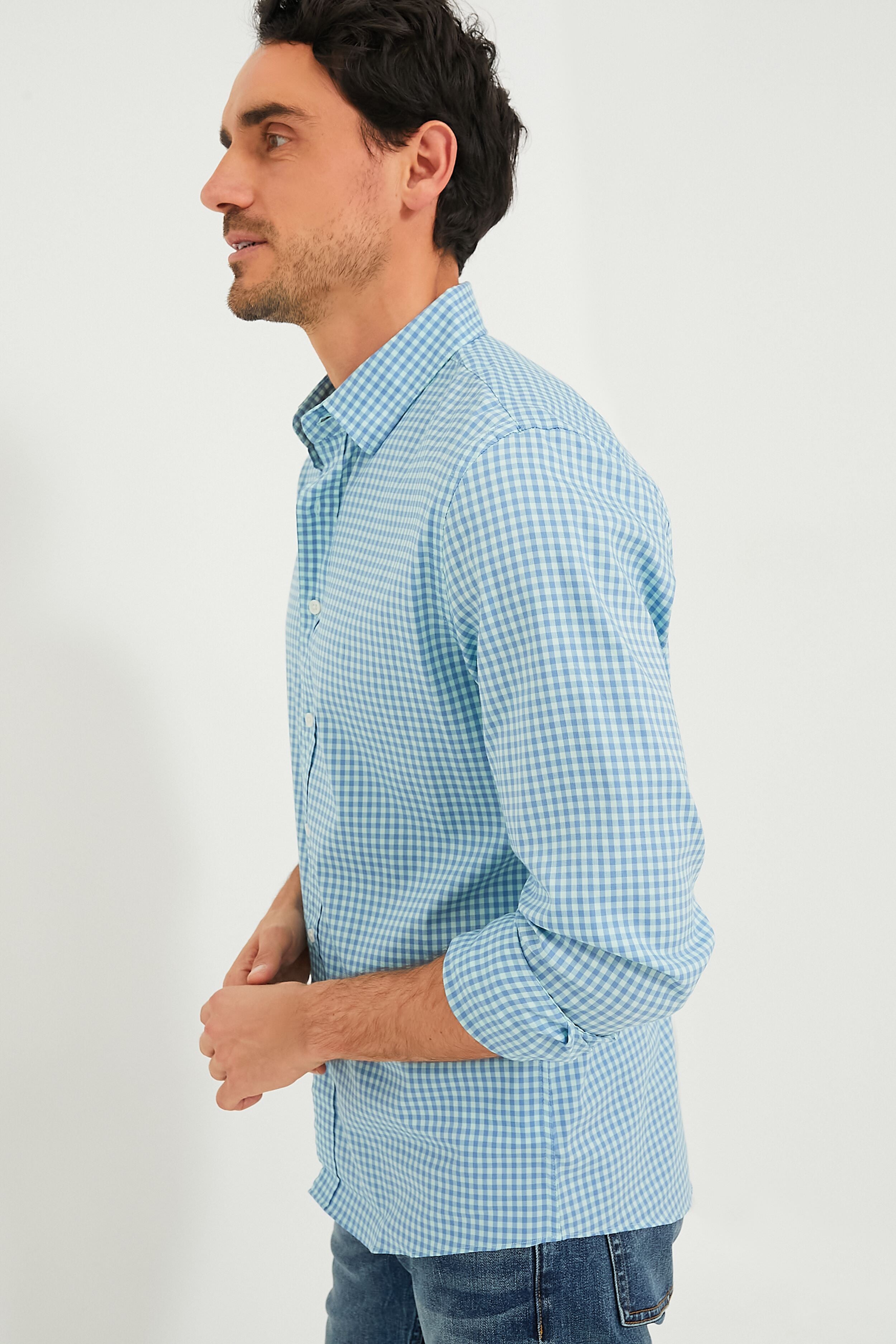 Seabreeze Gingham Movement Shirt-Charming Tale Store