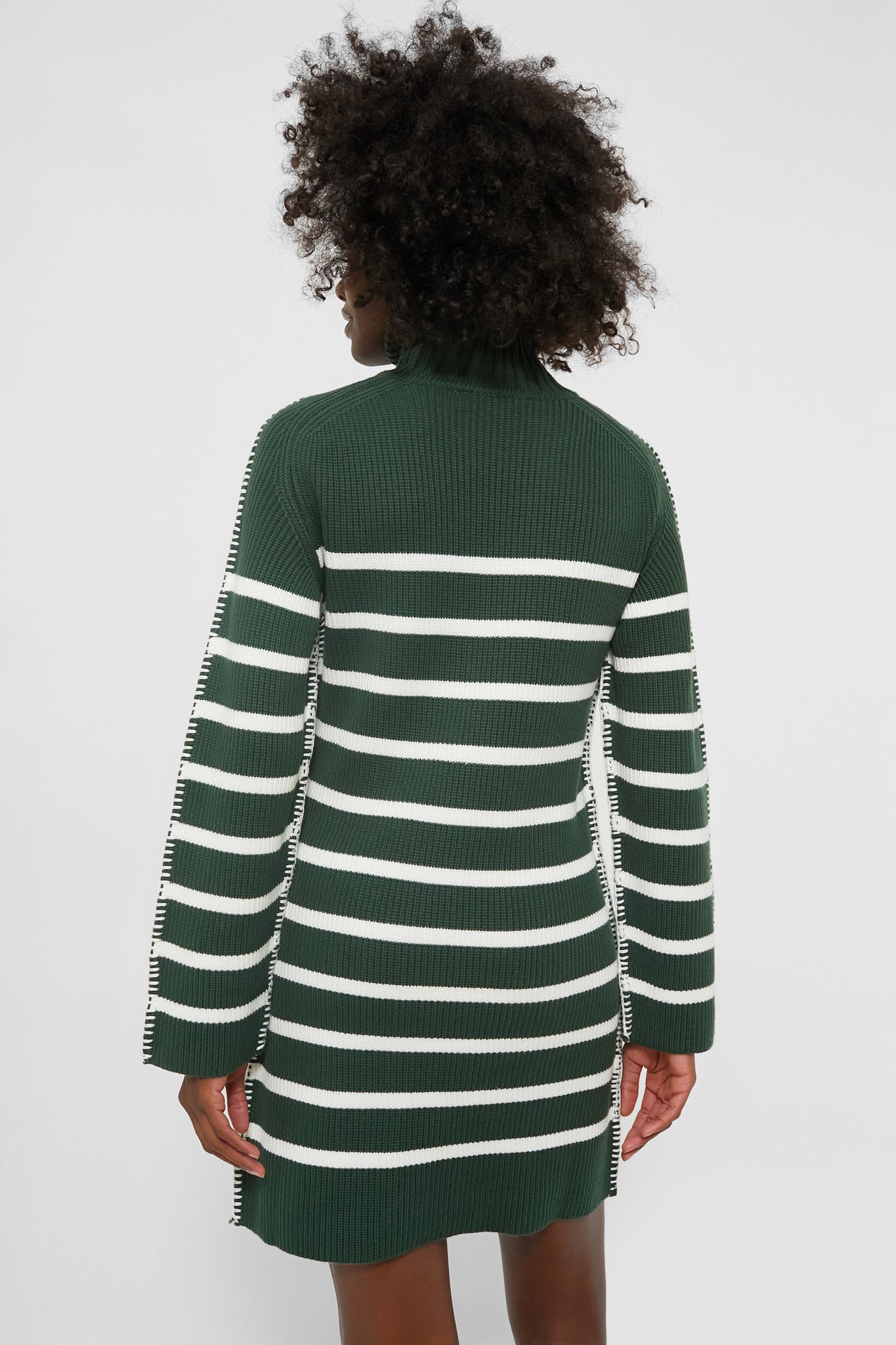 Pine Green & White Striped Emsley Mini Sweater Dress-Charming Tale Store
