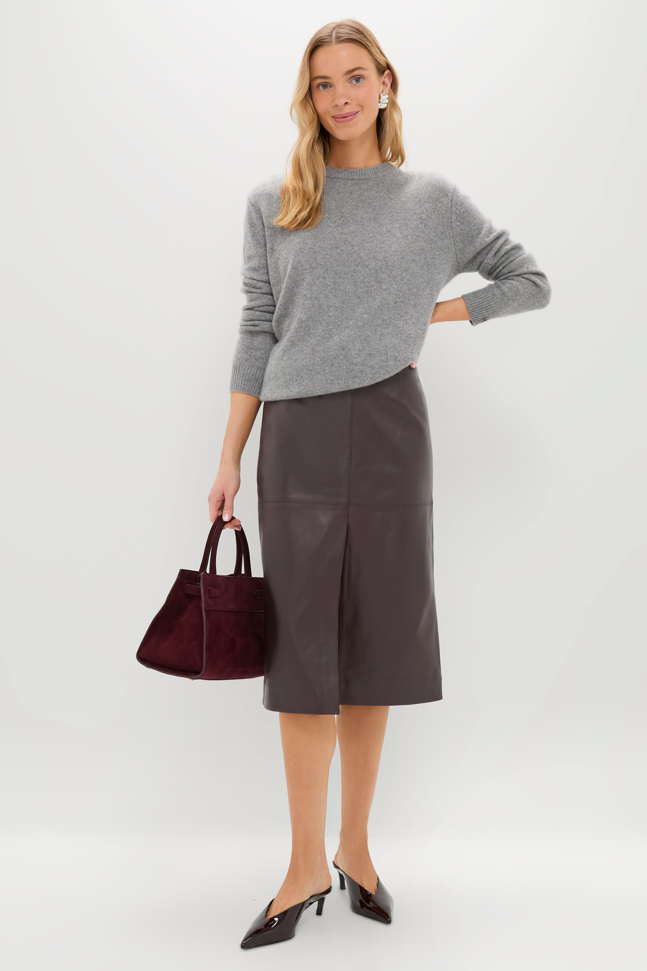 Bordeaux Leather Felindra Midi Skirt-Charming Tale Store