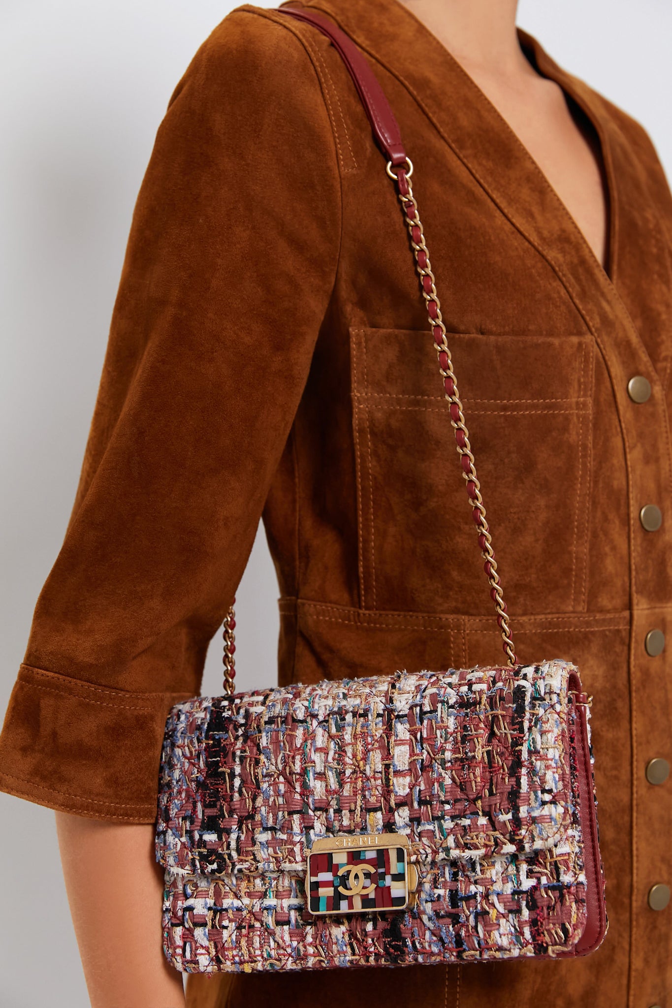 CHANEL Red Tweed Beauty Lock Flap Bag-Charming Tale Store