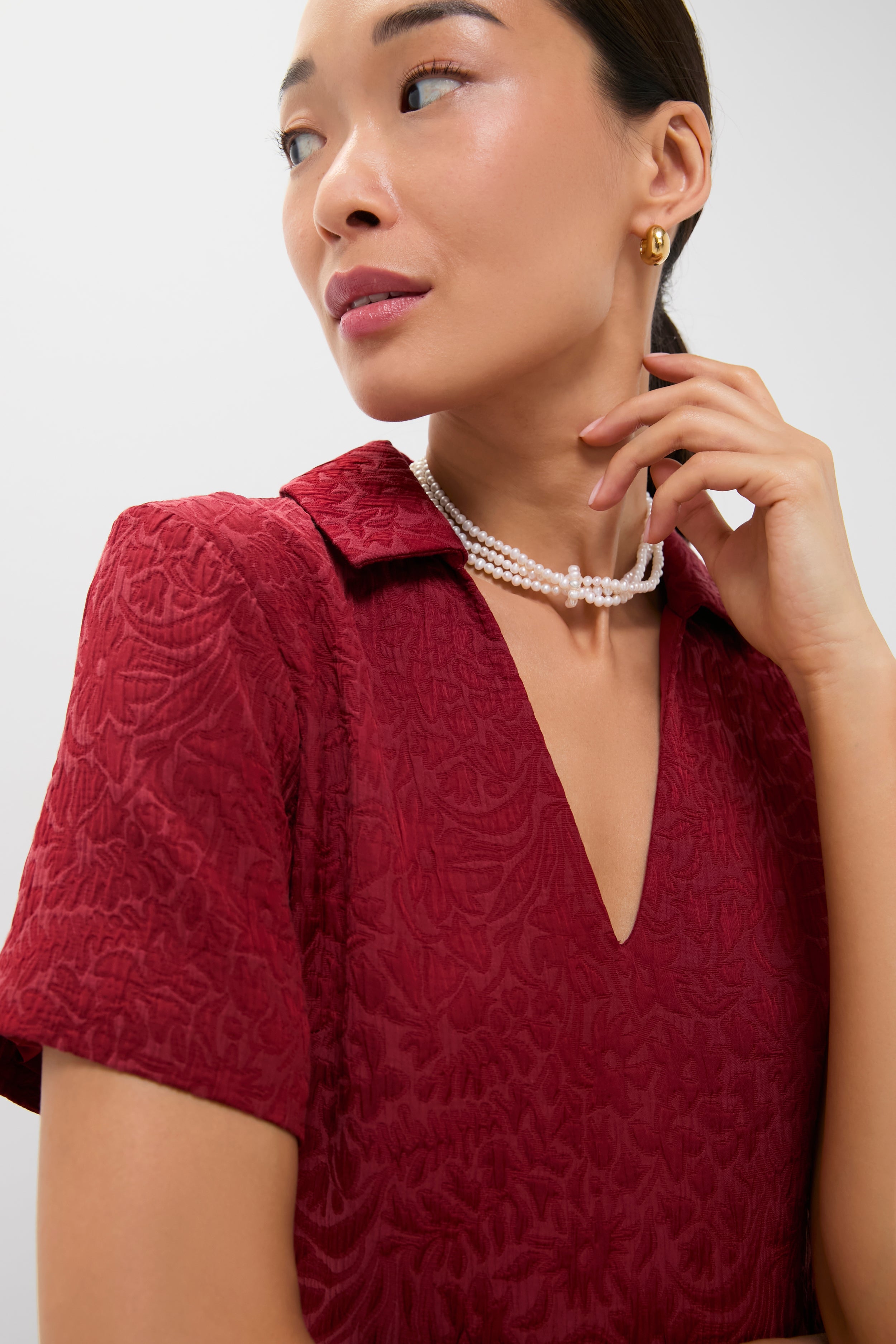 Cranberry Jacquard Adelaide Dress-Charming Tale Store