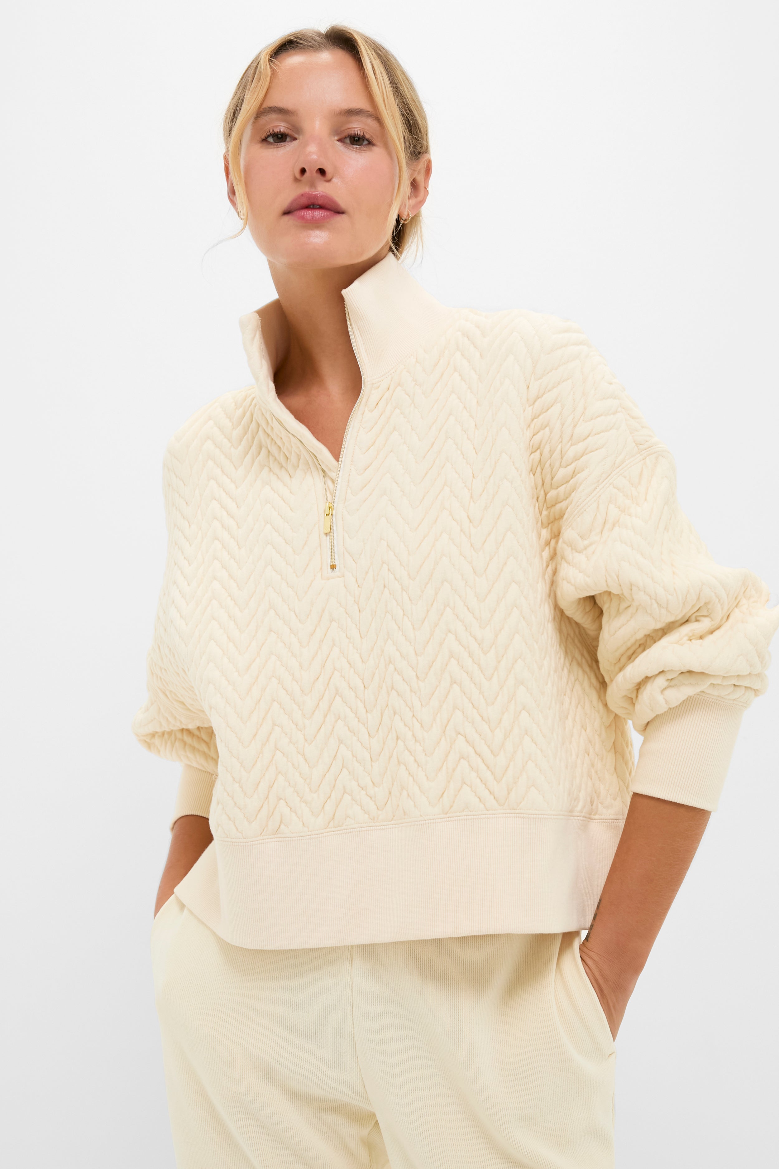 Buttercream Quilted Lucas Quarter Zip-Charming Tale Store