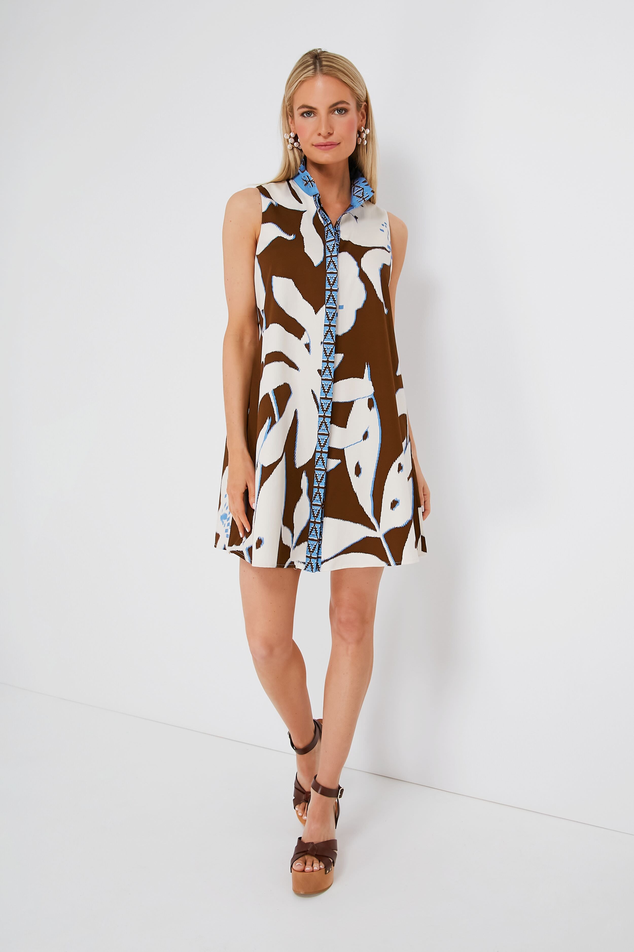 Tan Palm Sleeveless Charlie Dress-Charming Tale Store