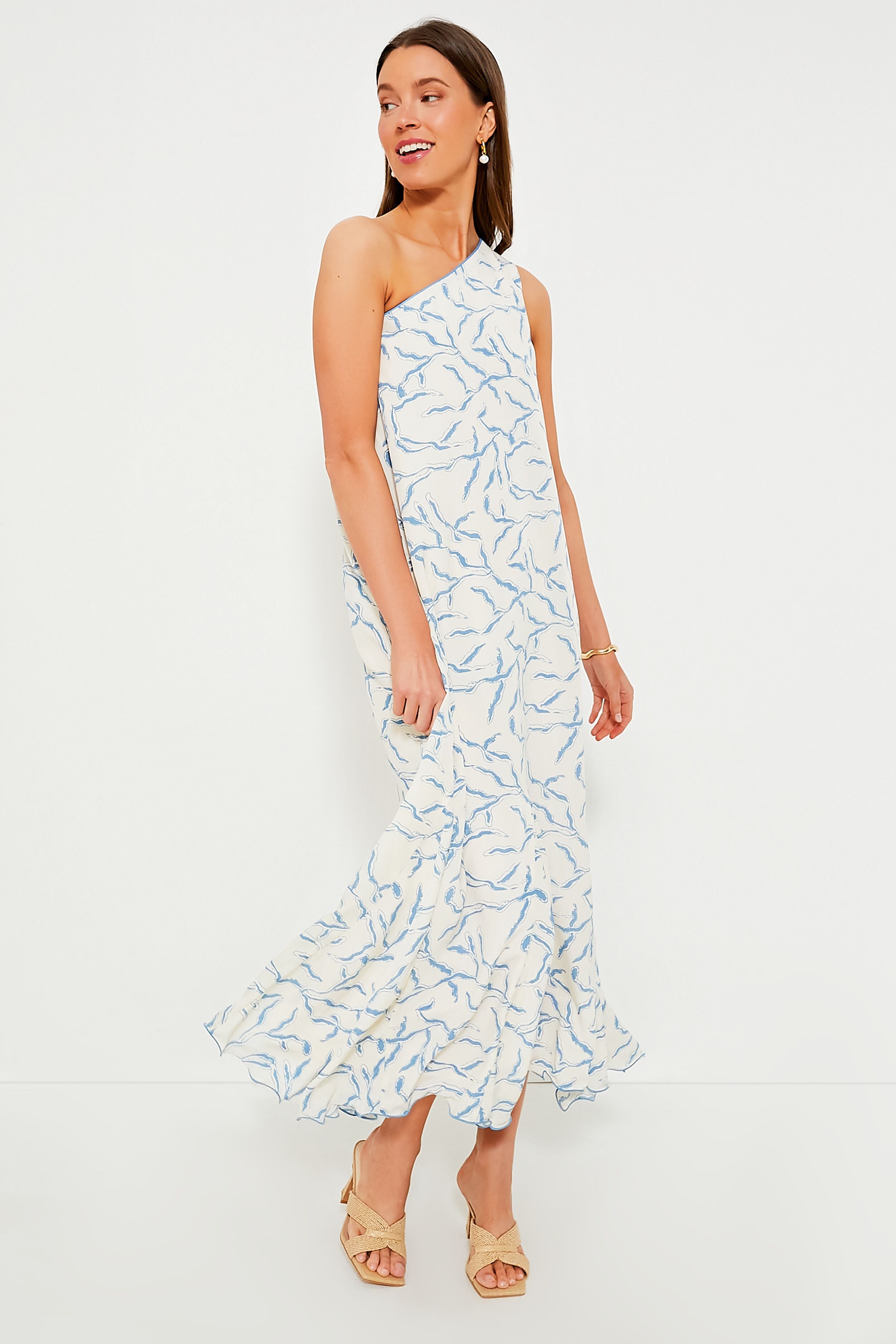 Cream & Blue Seaside Sabine Dress-Charming Tale Store