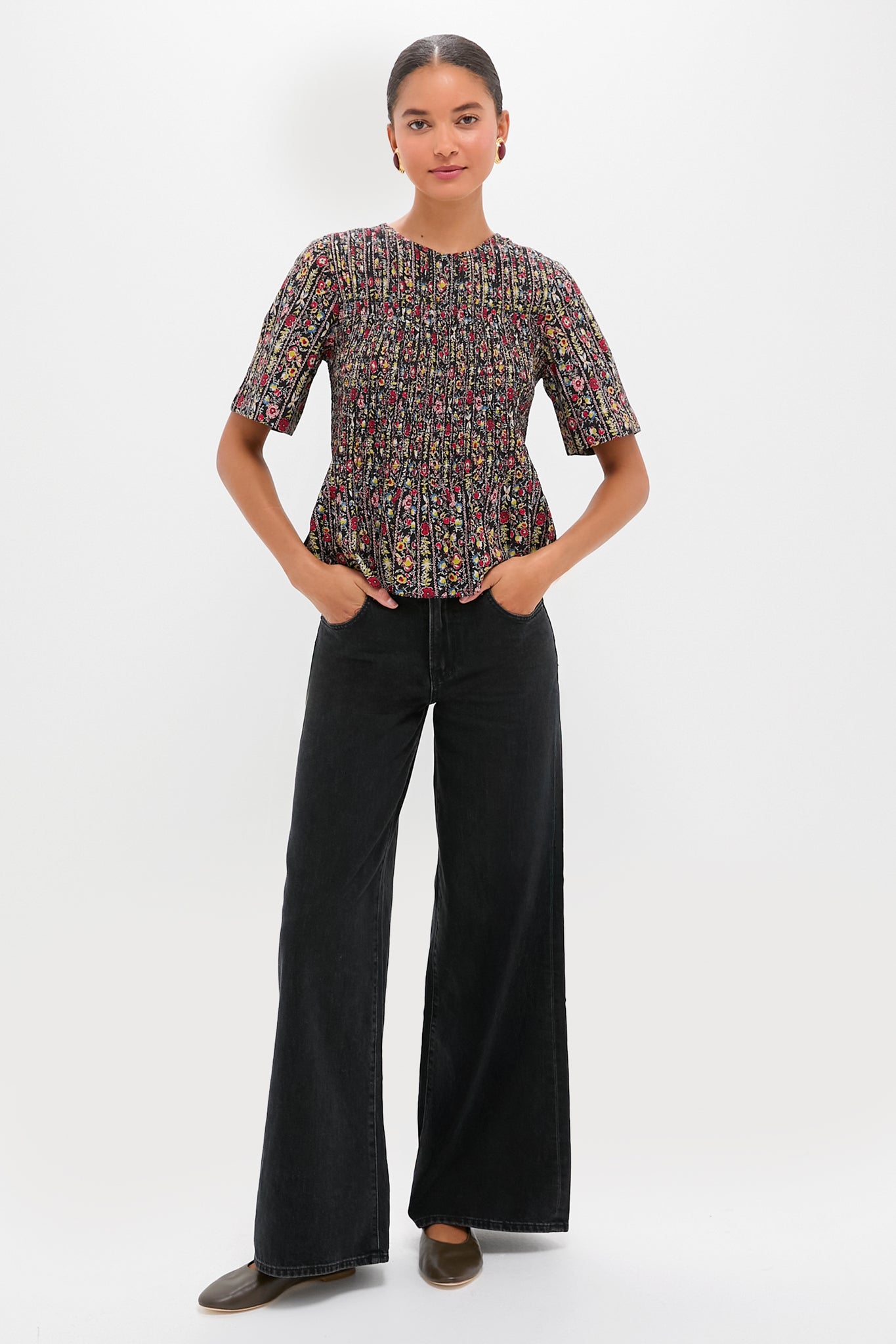 Garland Print Smocked Flounce Top-Charming Tale Store