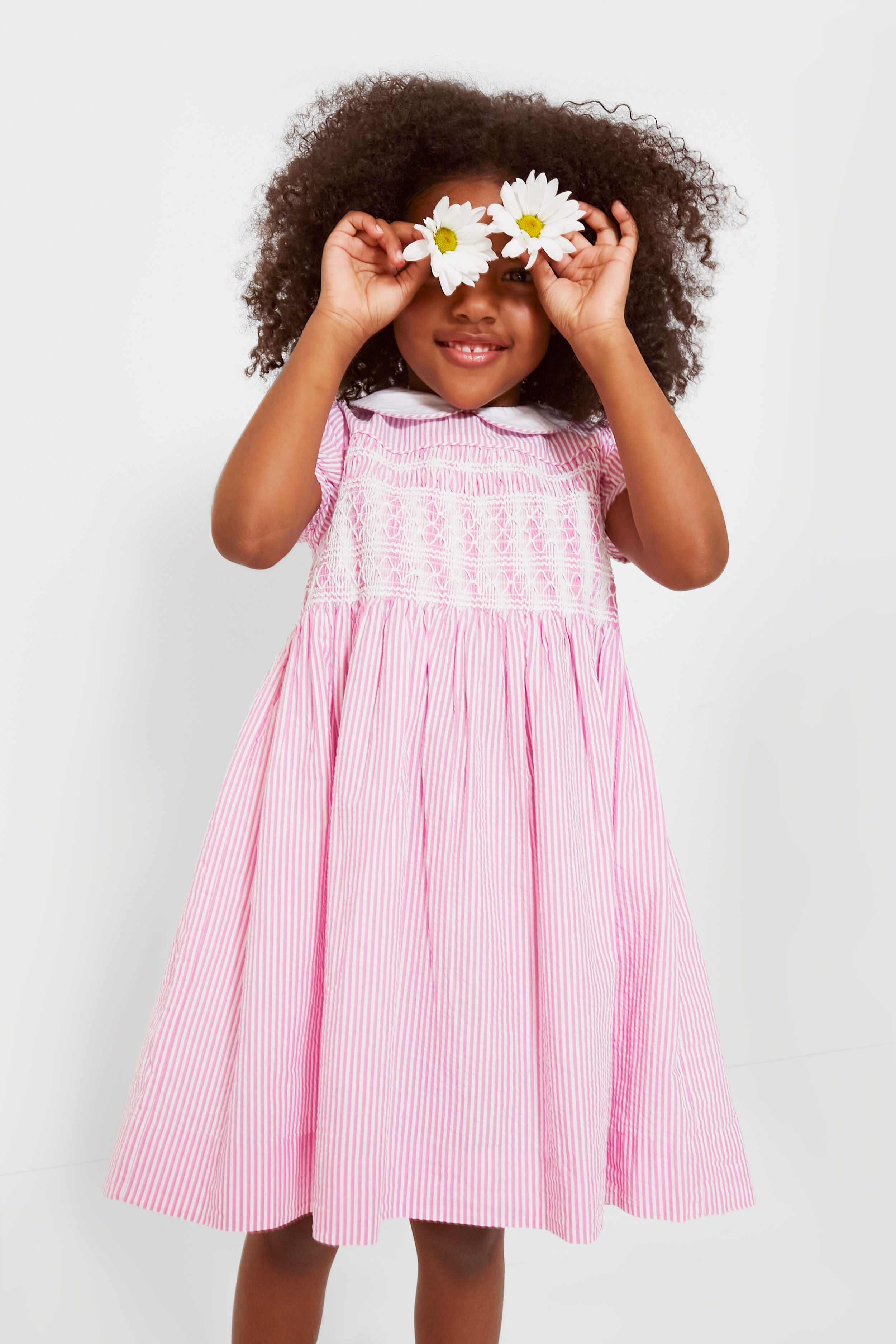 Striped Smocked Cotton Seersucker Dress-Charming Tale Store