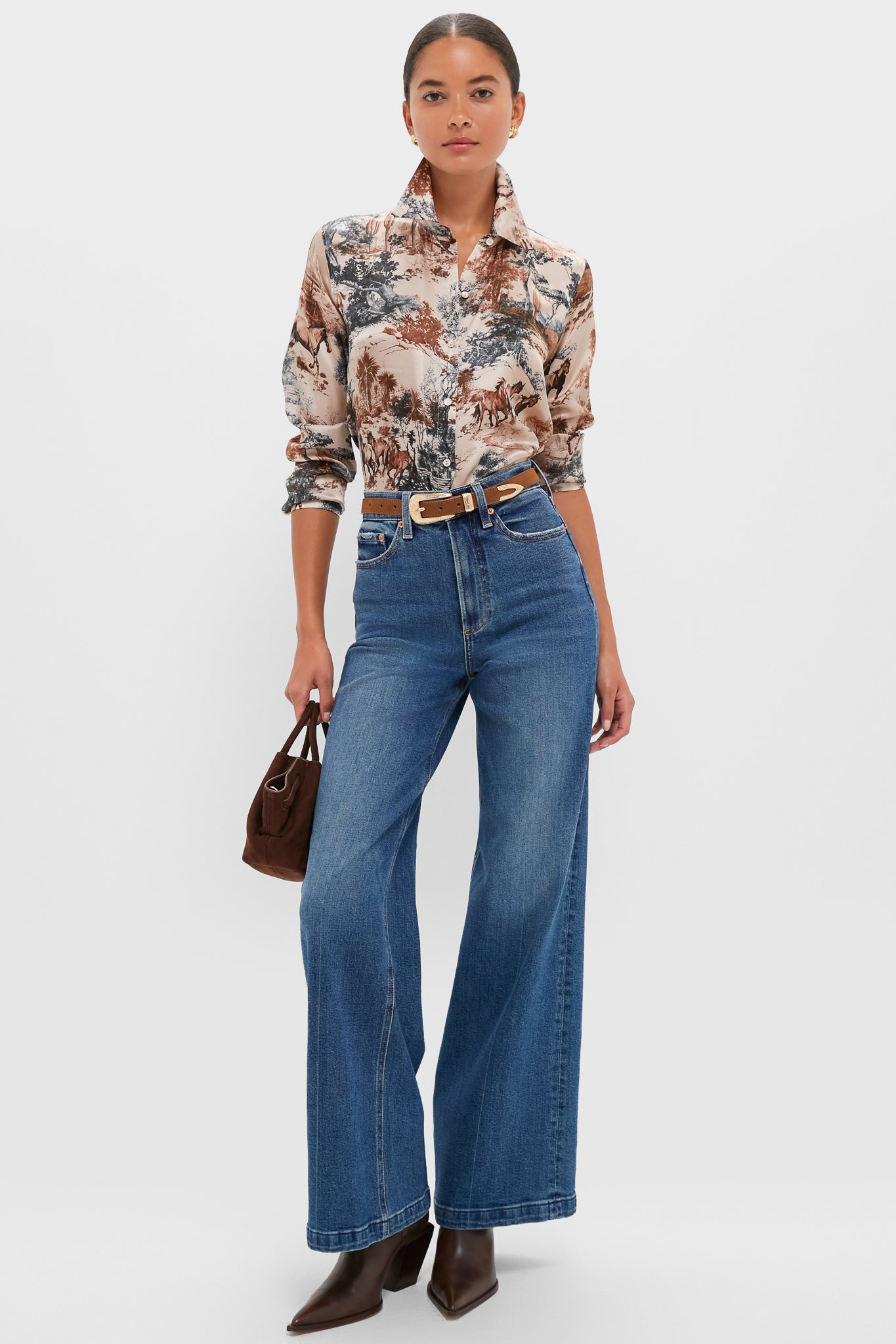 Tan Mountain Western Tyler Long Sleeve Blouse-Charming Tale Store