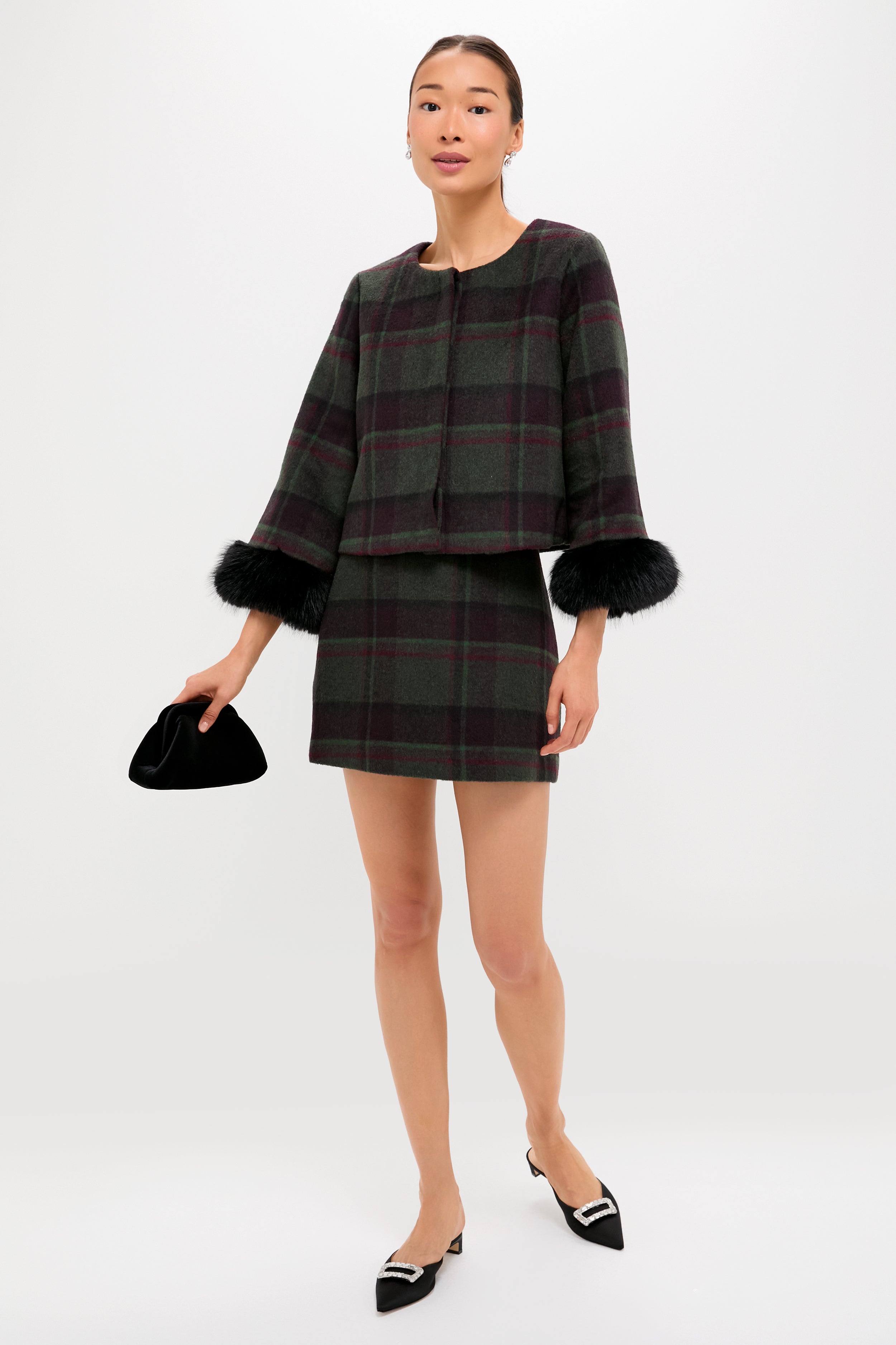 Forest Plaid Wool Meg Mini Skirt-Charming Tale Store