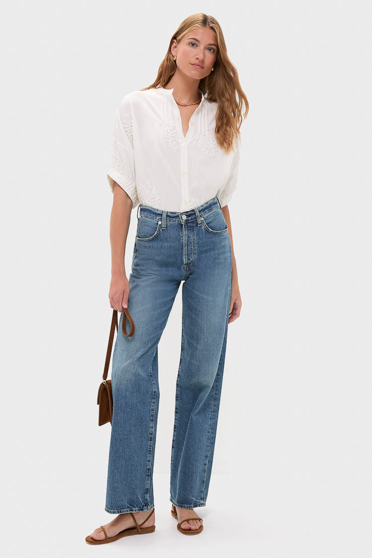 French Knot Floral Sand Mandarin Collar Top-Charming Tale Store