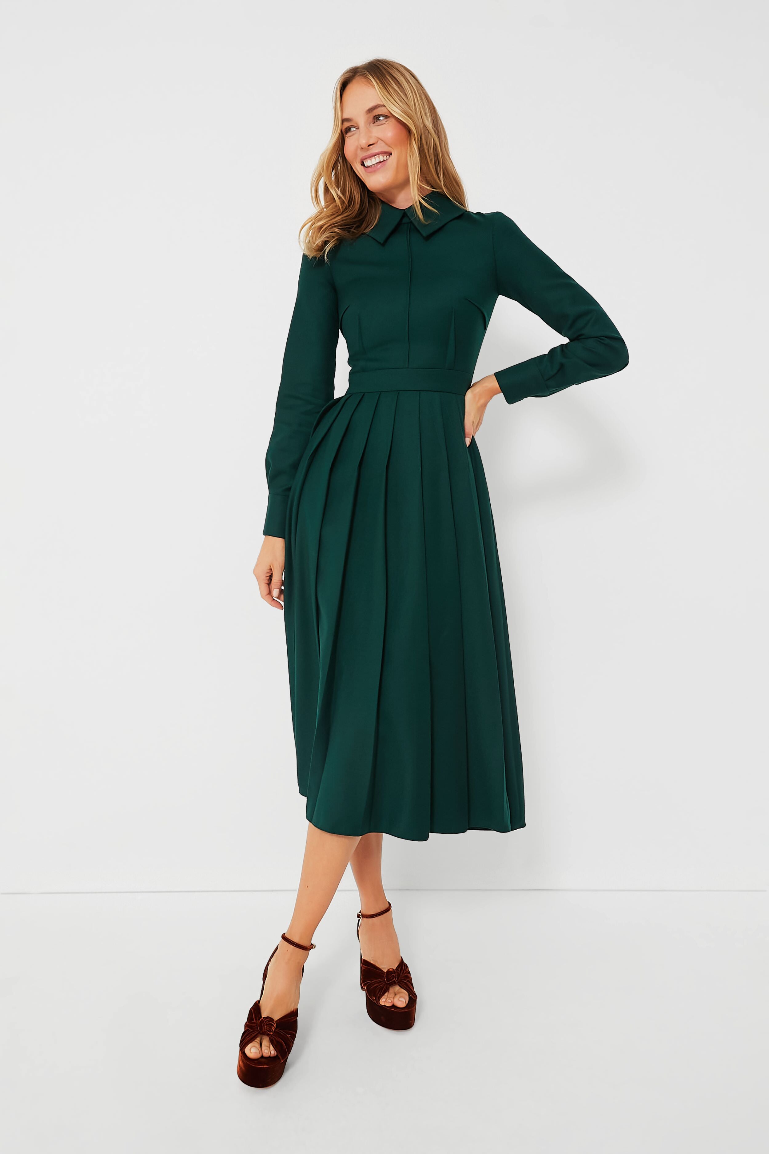 Emerald Green Maram Flanella Dress-Charming Tale Store
