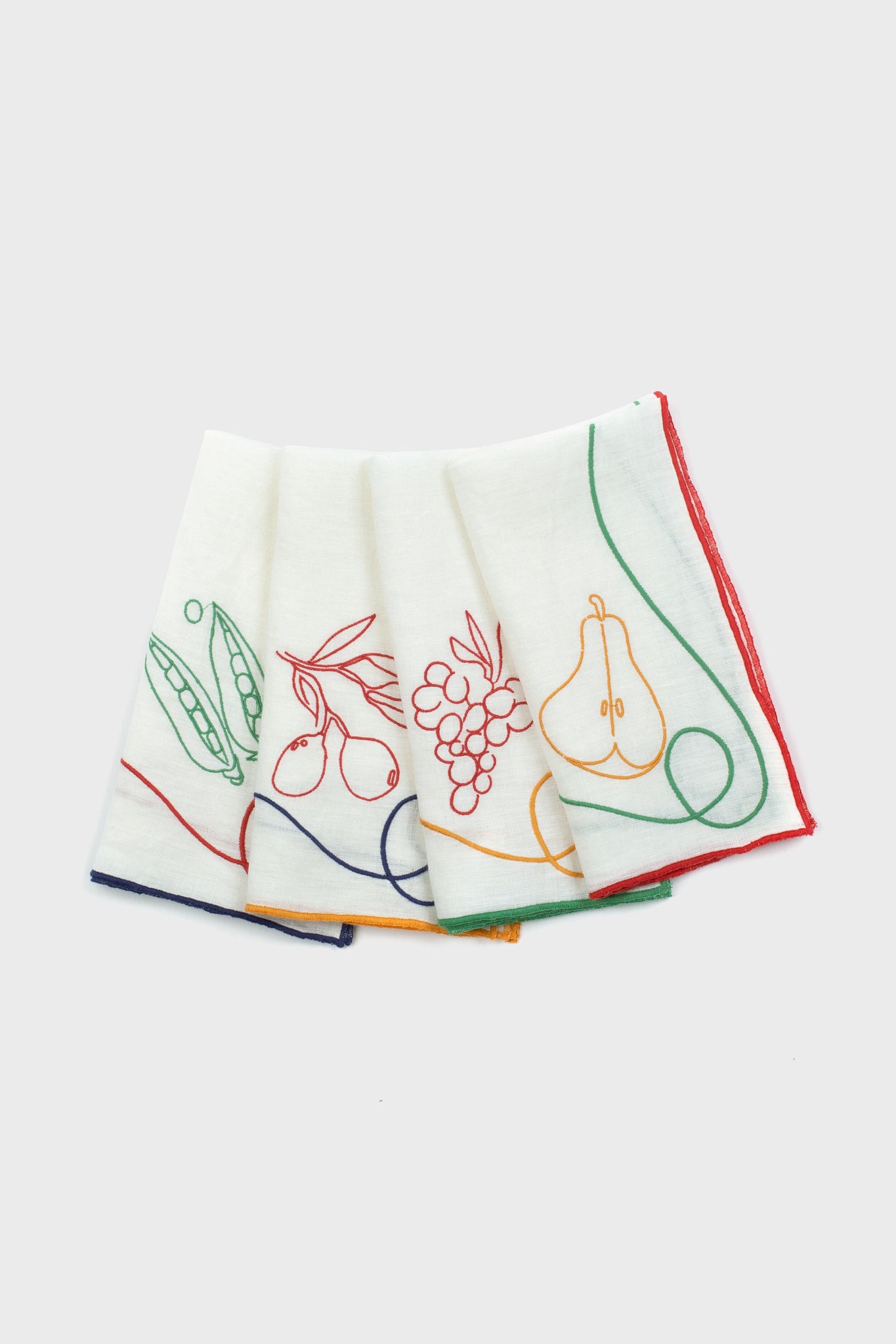 Fruits & Veggies Embroidered Linen Napkins (Set of 4)-Charming Tale Store